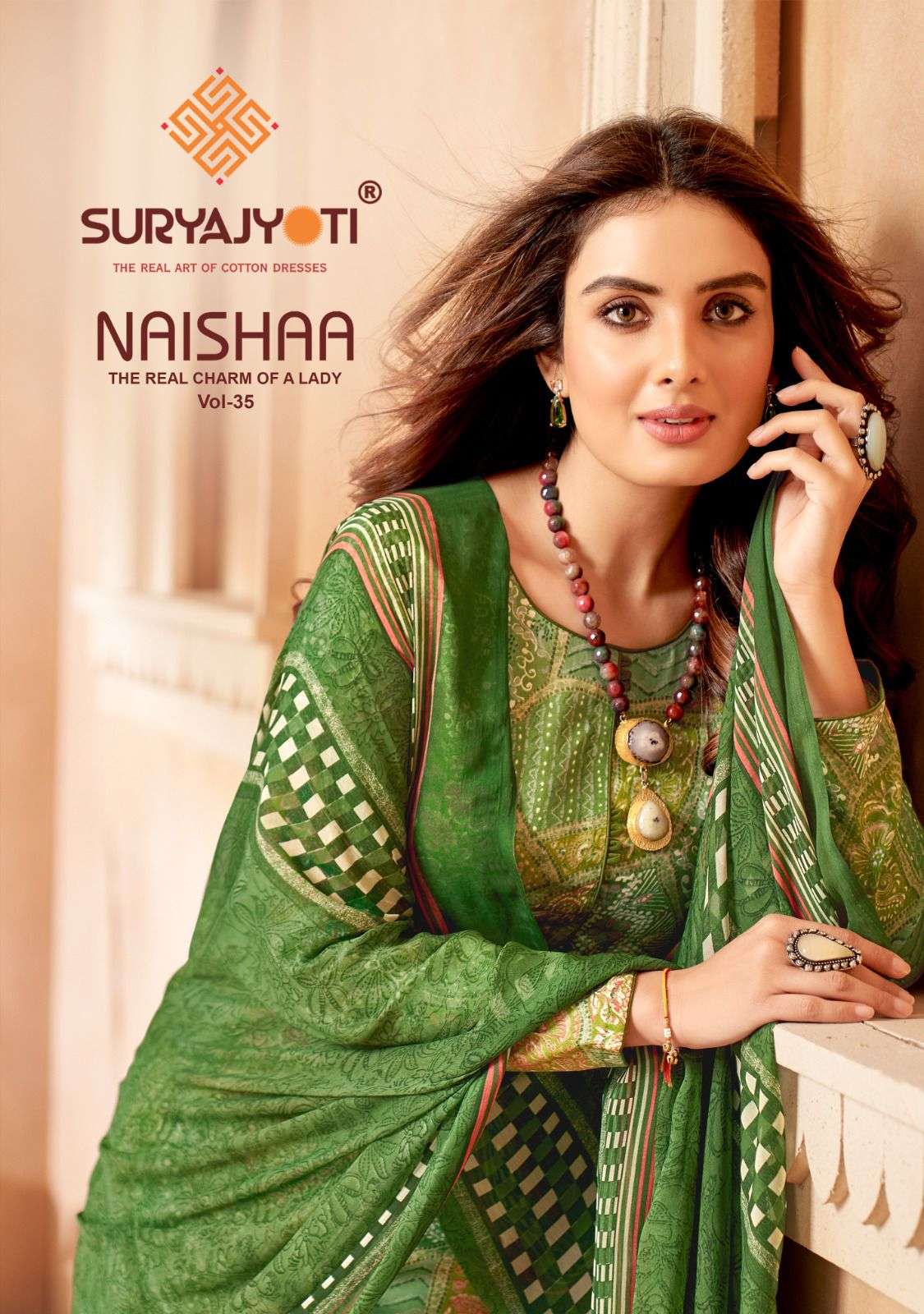 NAISHAA VOL-35 BY SURYAJYOTI 35001 TO 35010 SERIES COTTON SATIN WORK DRESSES