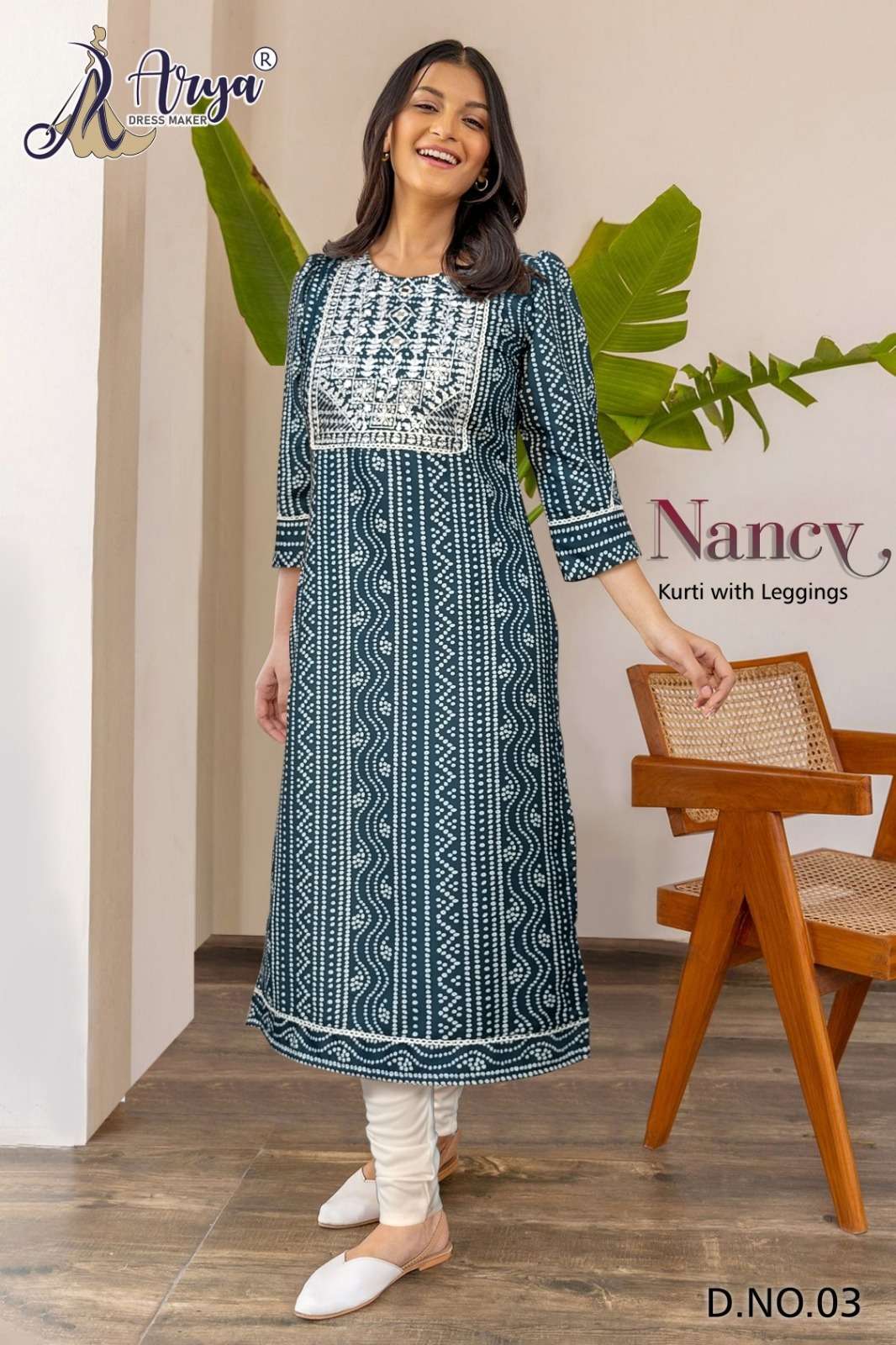 NANCY BY ARYA DRESS MAKER 01 TO 06 SERIES POLI RAYON MIRROR WORK KURTI & LEGGINGS