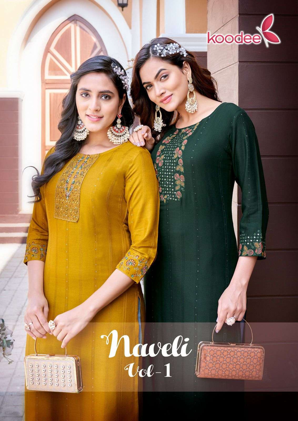 NAVELI VOL-1 BY KOODEE 1001 TO 1006 SERIES RAYON SEQUENCE WORK KURTI & PANTS