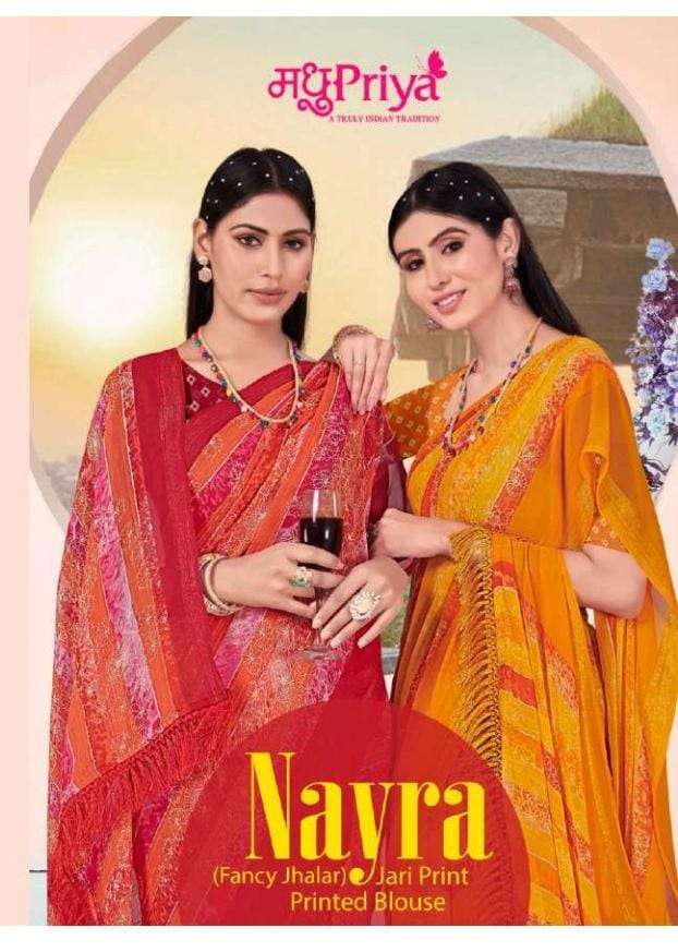 NAYRA BY MADHUPRIYA 29701 TO 29708 SERIES WEIGHTLESS JARI PRINT SAREES