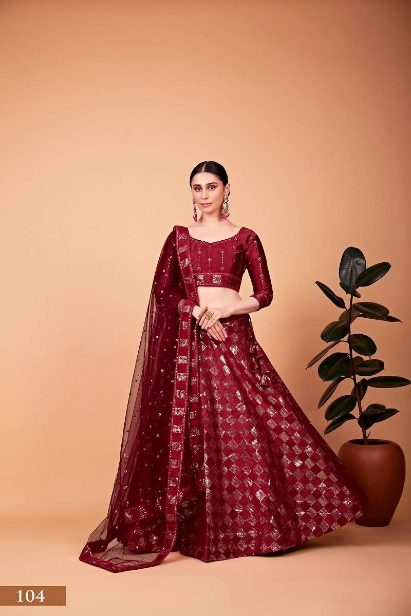 NAYRA VOL-1 BY AAWIYA HEAVY TEBI SILK EMBROIDERY SEQUENCE WORK LEHENGA