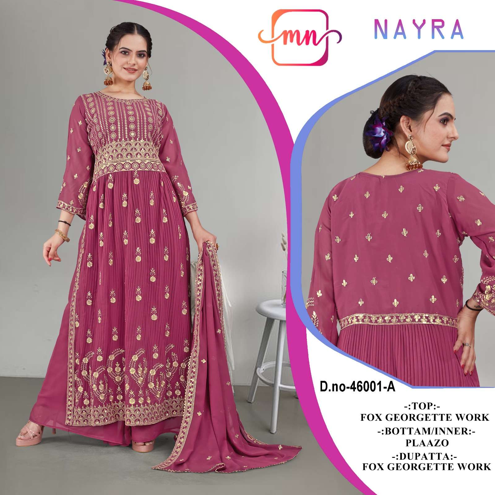 NAYRA VOL-1 BY MAHERA NX 46001-A TO 46001-D SERIES FAUX GEORGETTE NAYRA STITCHED DRESSES