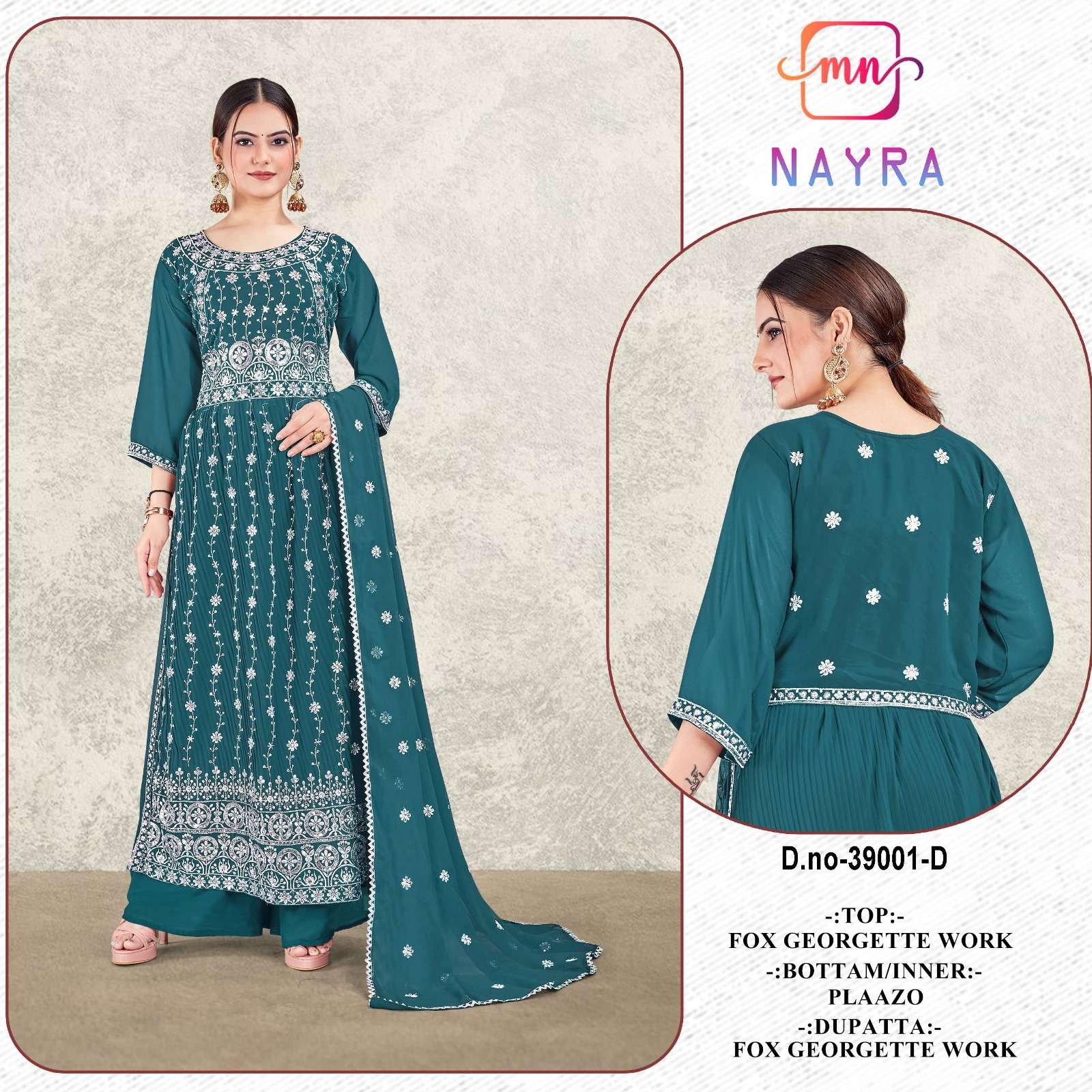 NAYRA VOL-5 MAHERA NX 39001-A TO 39001-D SERIES FAUX GEORGETTE WORK STITCHED DRESSES