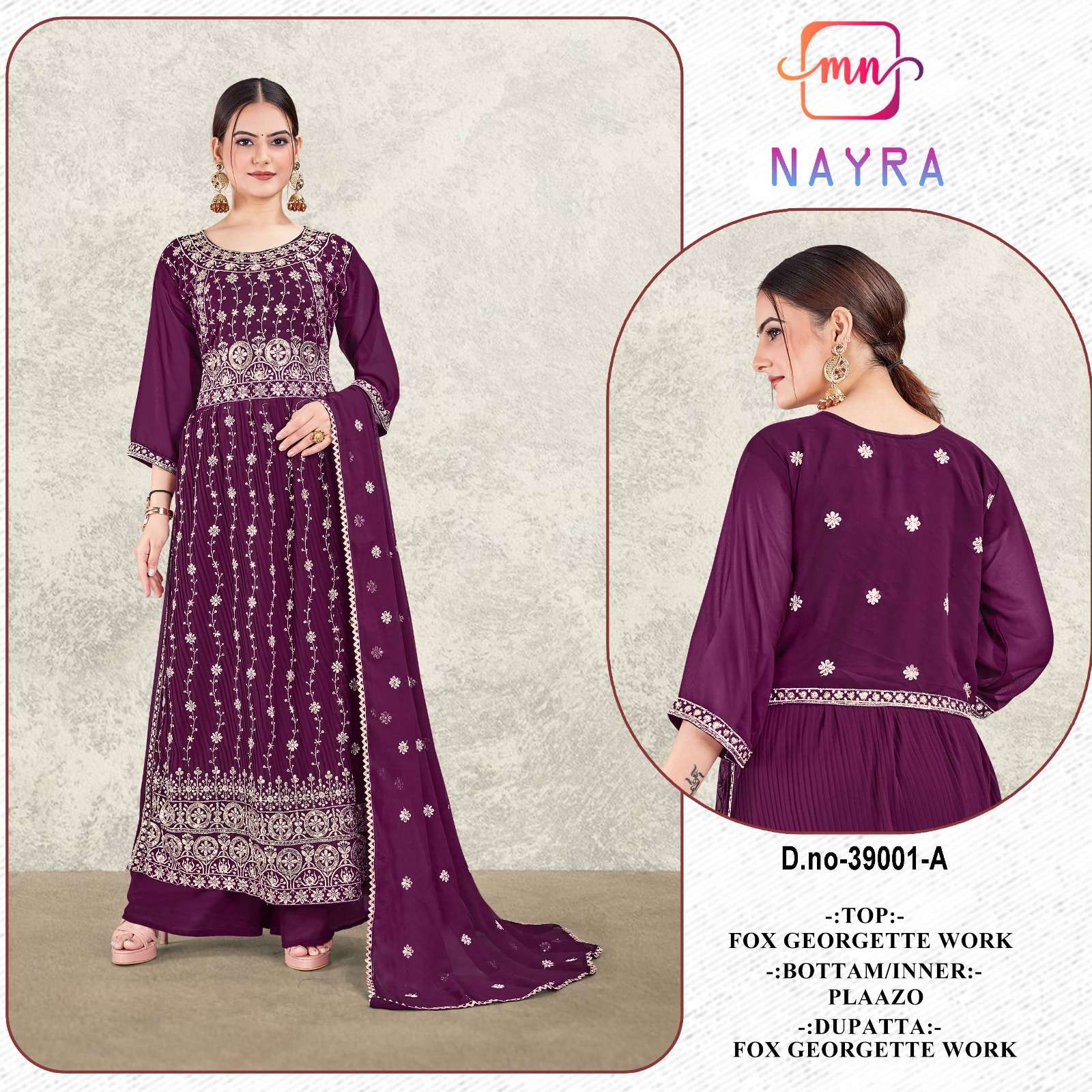 NAYRA VOL-8 BY MAHERA NX 39001-A TO 39001-D SERIES FAUX GEORGETTE WORK STITCHED DRESSES