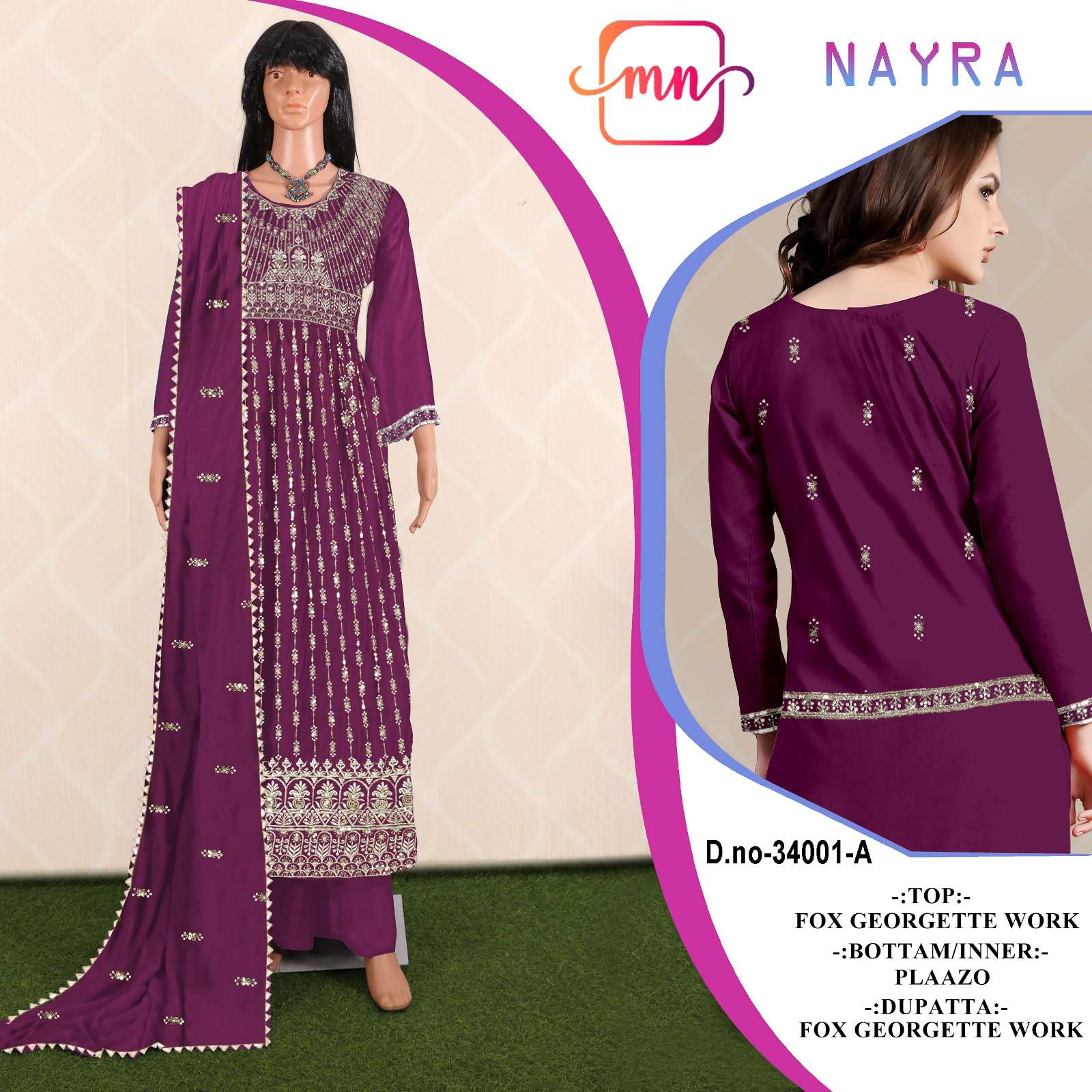 NAYRA VOL-9 BY MAHERA NX 34001-A TO 34001-D SERIES FAUX GEORGETTE WORK STITCHED DRESSES