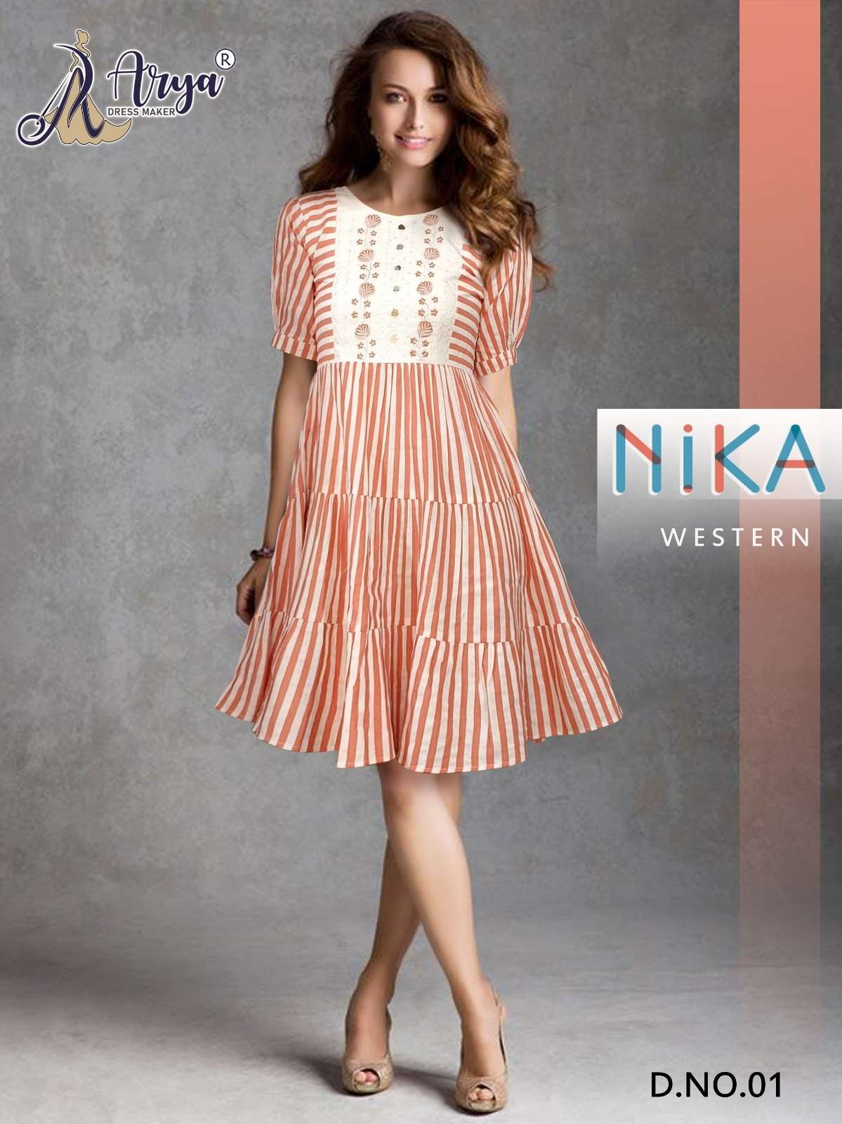 NIKA WESTERN BY ARYA DRESS MAKER 01 TO 06 SERIES COTON MIRROR THREAD WORK KURTIS