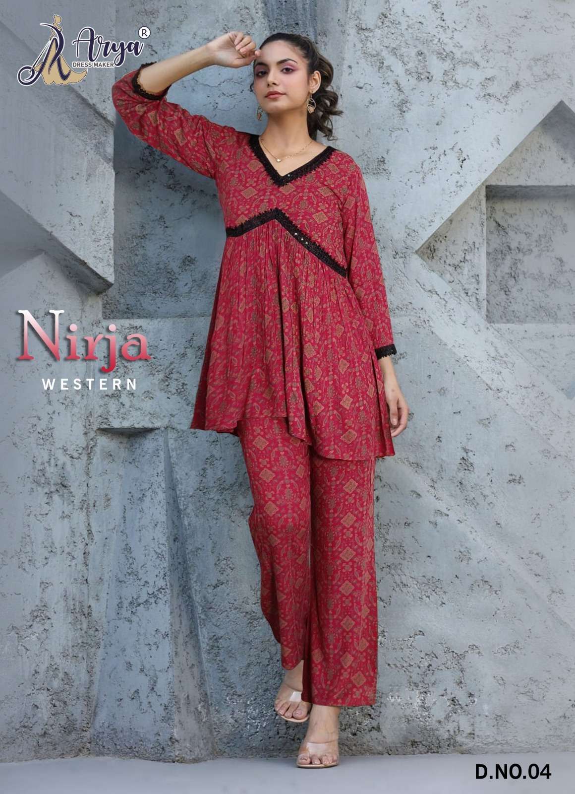 NIRJA WESTERN BY ARYA DRESS MAKER 01 TO 04 SERIES COTTON WRINKLE PRINT TOP & PANTS