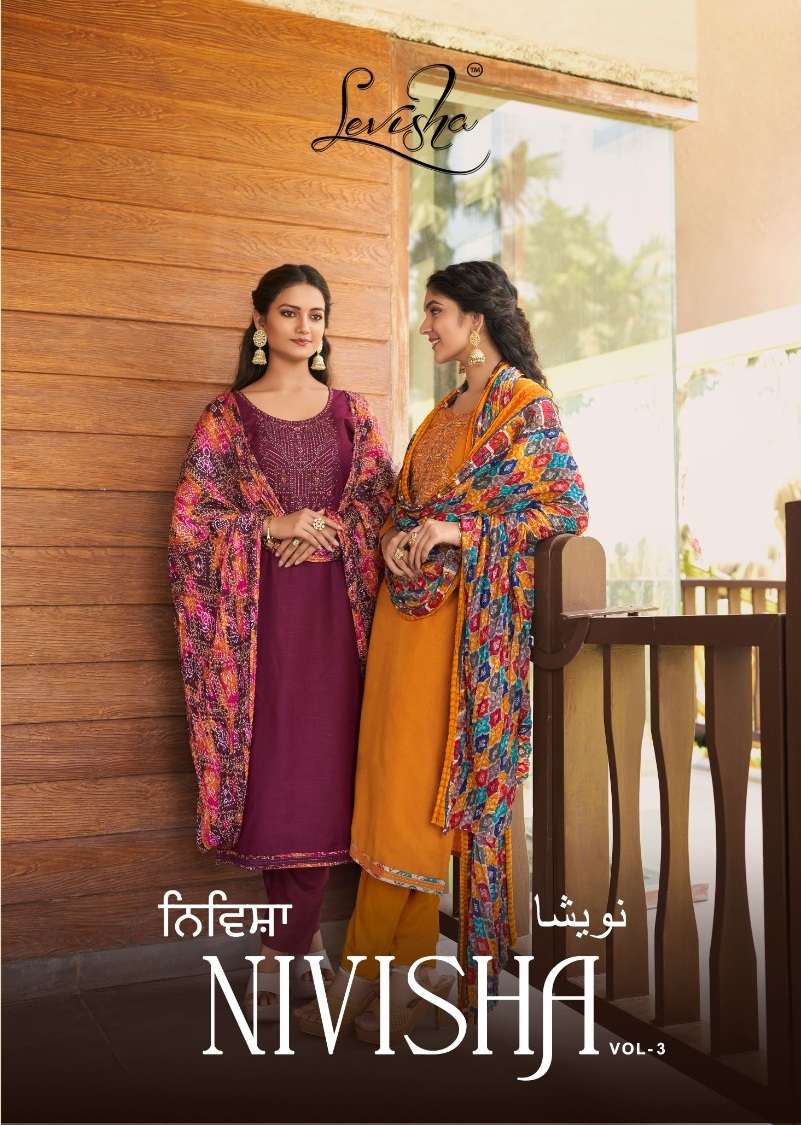 NIVISHA VOL-3 BY LEVISHA 113 TO 117 SERIES PURE RAYON SLUB EMBRODIERY DRESSES