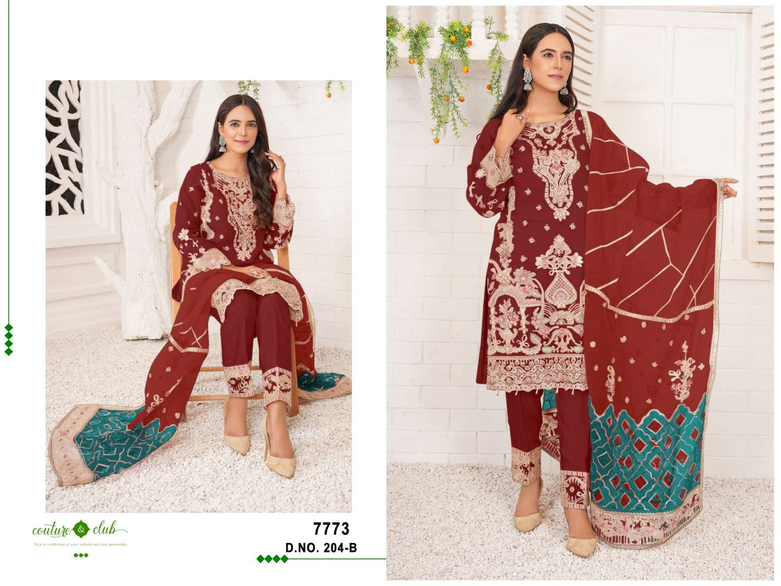 NOOR 204 NX BY AQSAWHOLESALE ORGANZA EMBRODIERY WORK PAKISTANI DRESSES