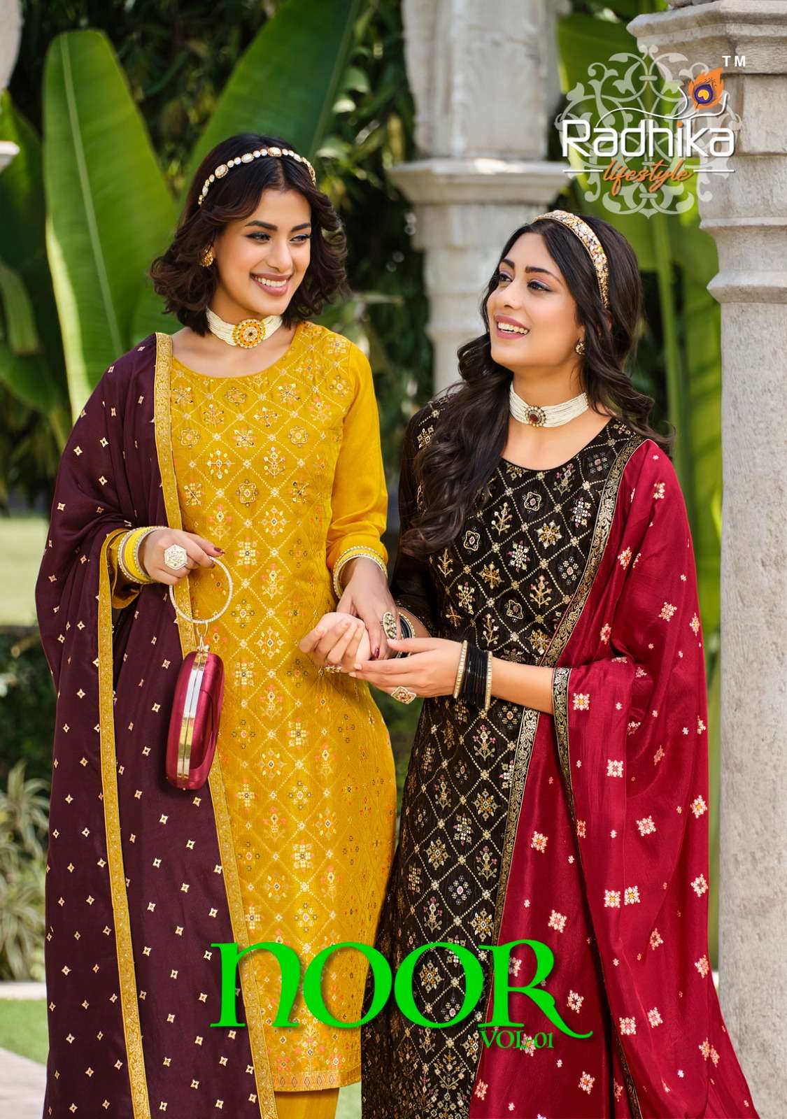 NOOR VOL-1 BY RADHIKA LIFESTYLE 1001 TO 1006 SERIES PURE DOLA SILK WORK STITCHED DRESSES