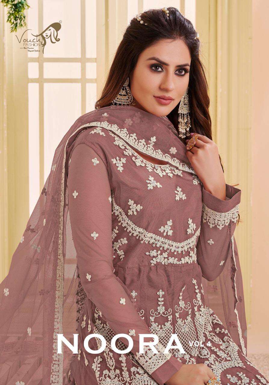 NOORA VOL-4 BY VOUCH 11001 TO 11011 SERIES HEAVY NET EMBROIDERY DIAMOND WORK GOWNS