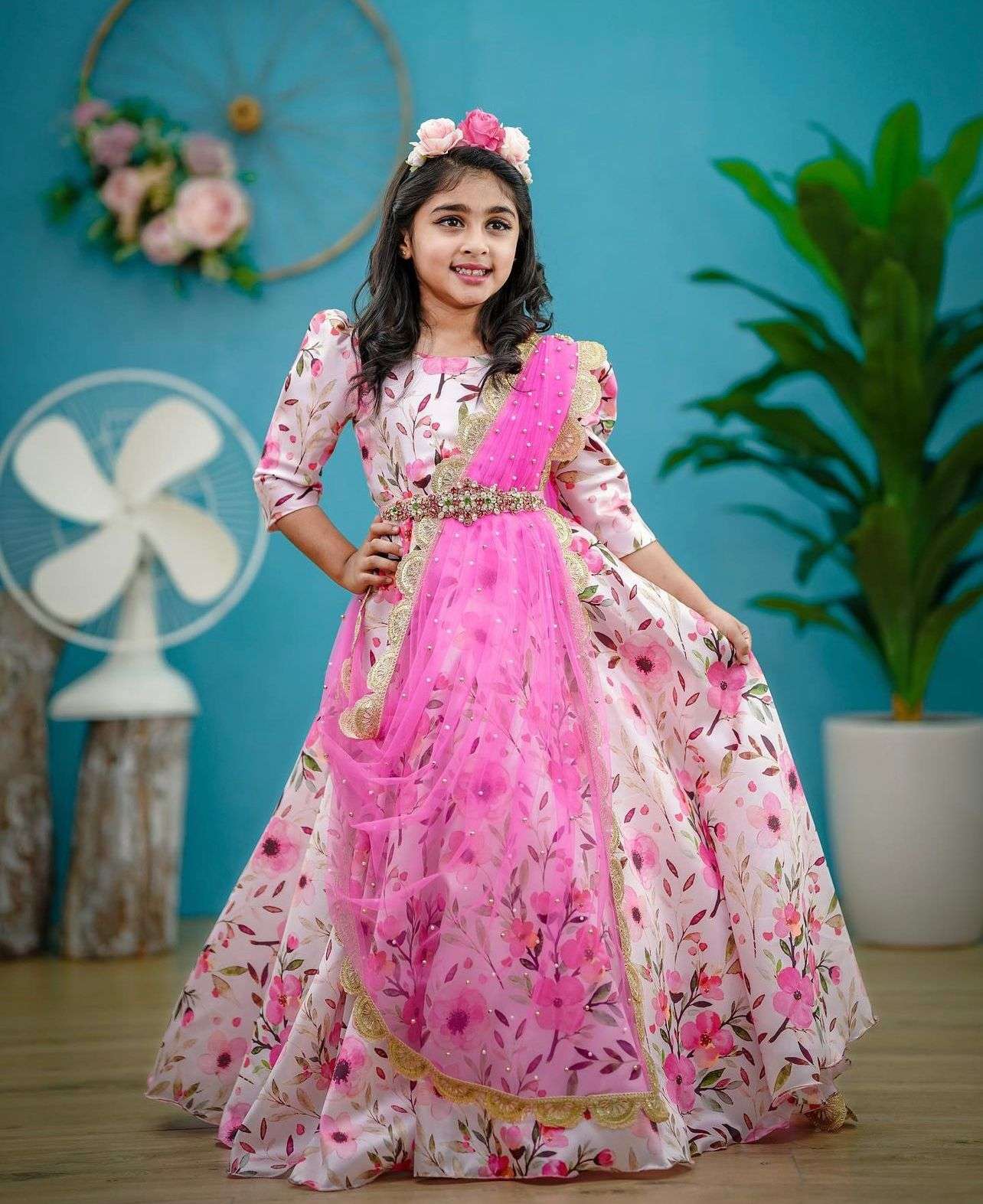 OC-119 HIT DESIGN BY AQSAWHOLESALE MALAI SATIN PRINT WORK KIDS GOWN & DUPATTA