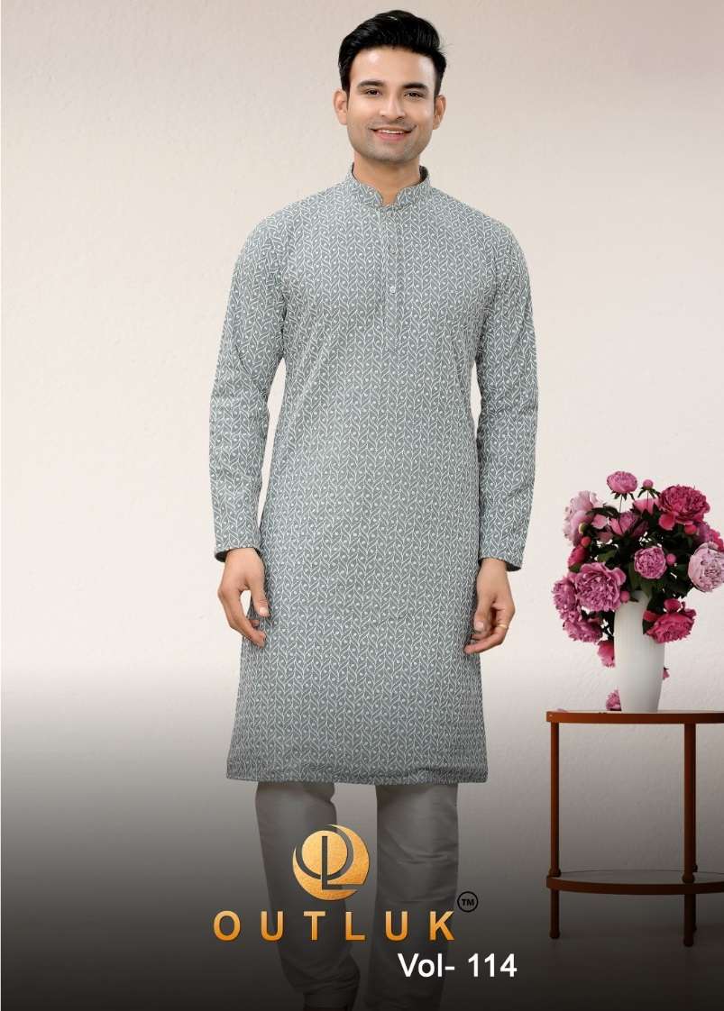 OUTLUK VOL-114 BY OUTLUK 114001 TO 114007 SERIES GEORGETTE LUCKNOWI WORK MENS KURTA