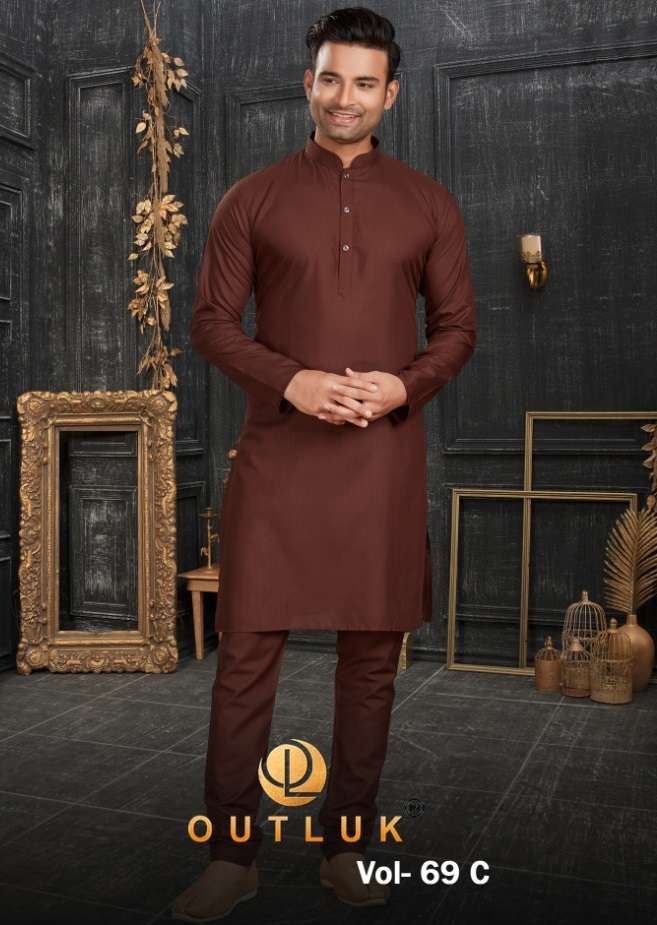 OUTLUK VOL-69 C BY OUTLUK 69001 TO 69013 SERIES COTTON PLAIN MENS KURTA PAJAMAS