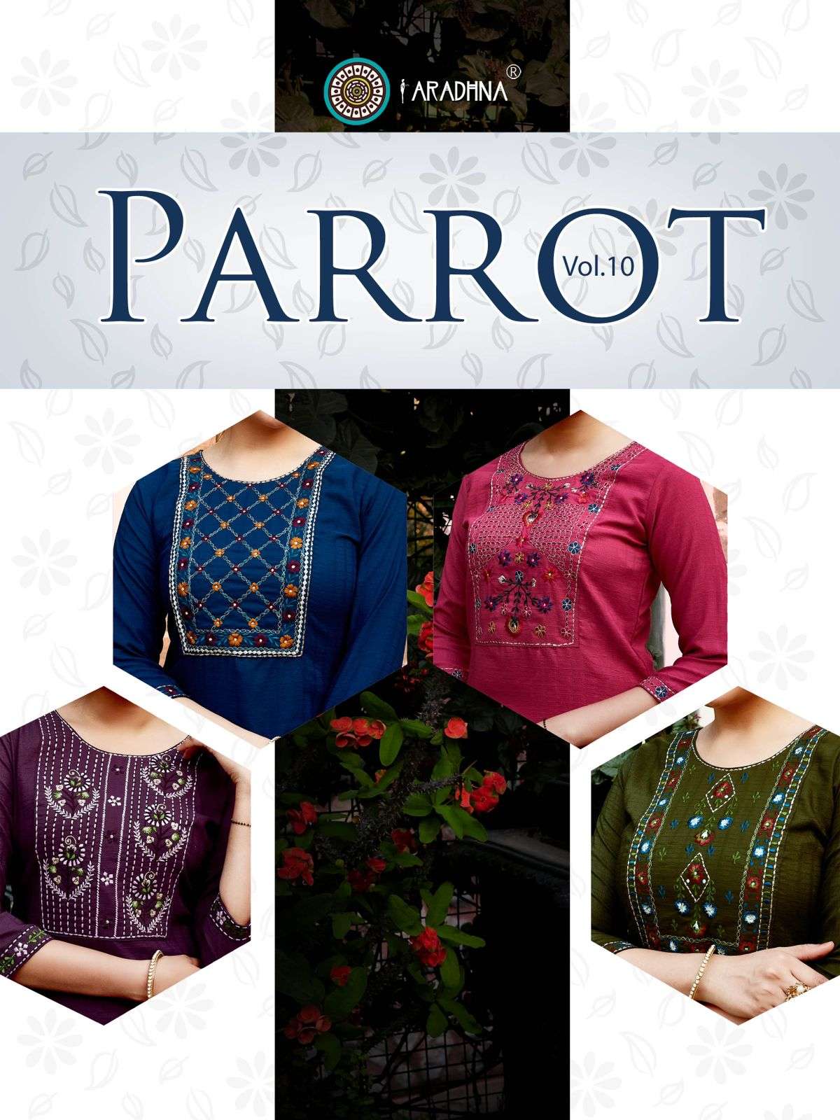 PARROT VOL-10 BY ARADHNA 10001 TO 10008 SERIES FANCY EMBROIDERY KURTIS