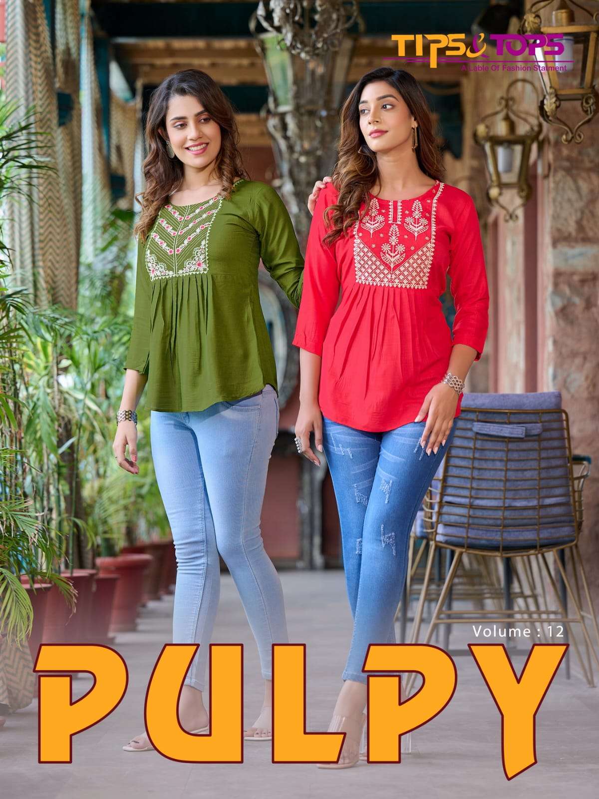 PULPY VOL-12 BY TIPS AND TOPS 1201 TO 1209 SERIES RAYON EMBROIDERY TOPS