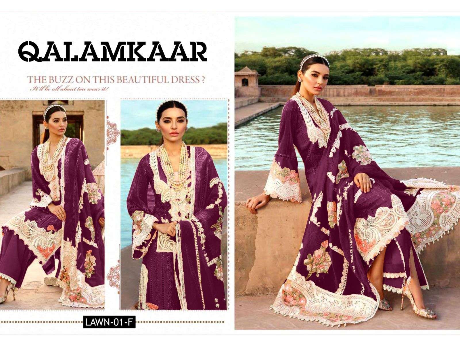 QALAMKAR 01 HIT DESIGN BY AQSAWHOLESALE COTTON PAKISTANI WORK DRESS