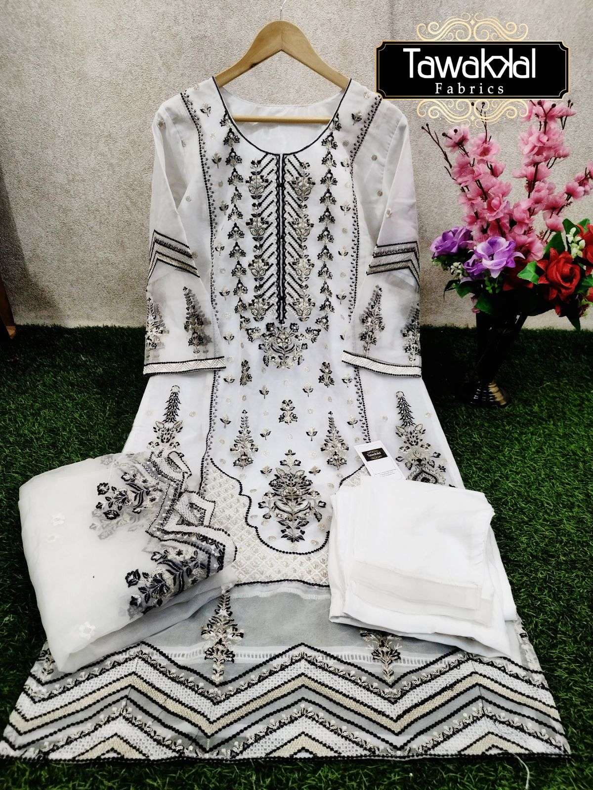 R-003 HIT DESIGN BY TAWAKKAL FABRICS ORGANZA EMBROIDERY STITCHED DRESS