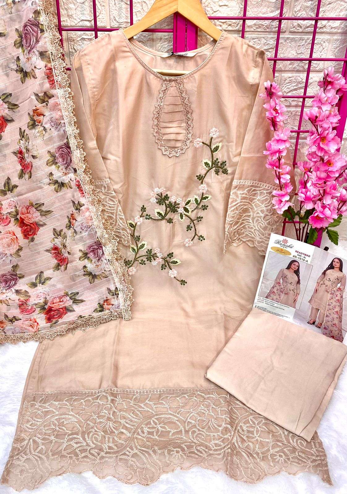 R-1018 NX BY RAMSHA 1018-A TO 1018-D SERIES ORGANZA EMBROIDERY STITCHED DRESSES