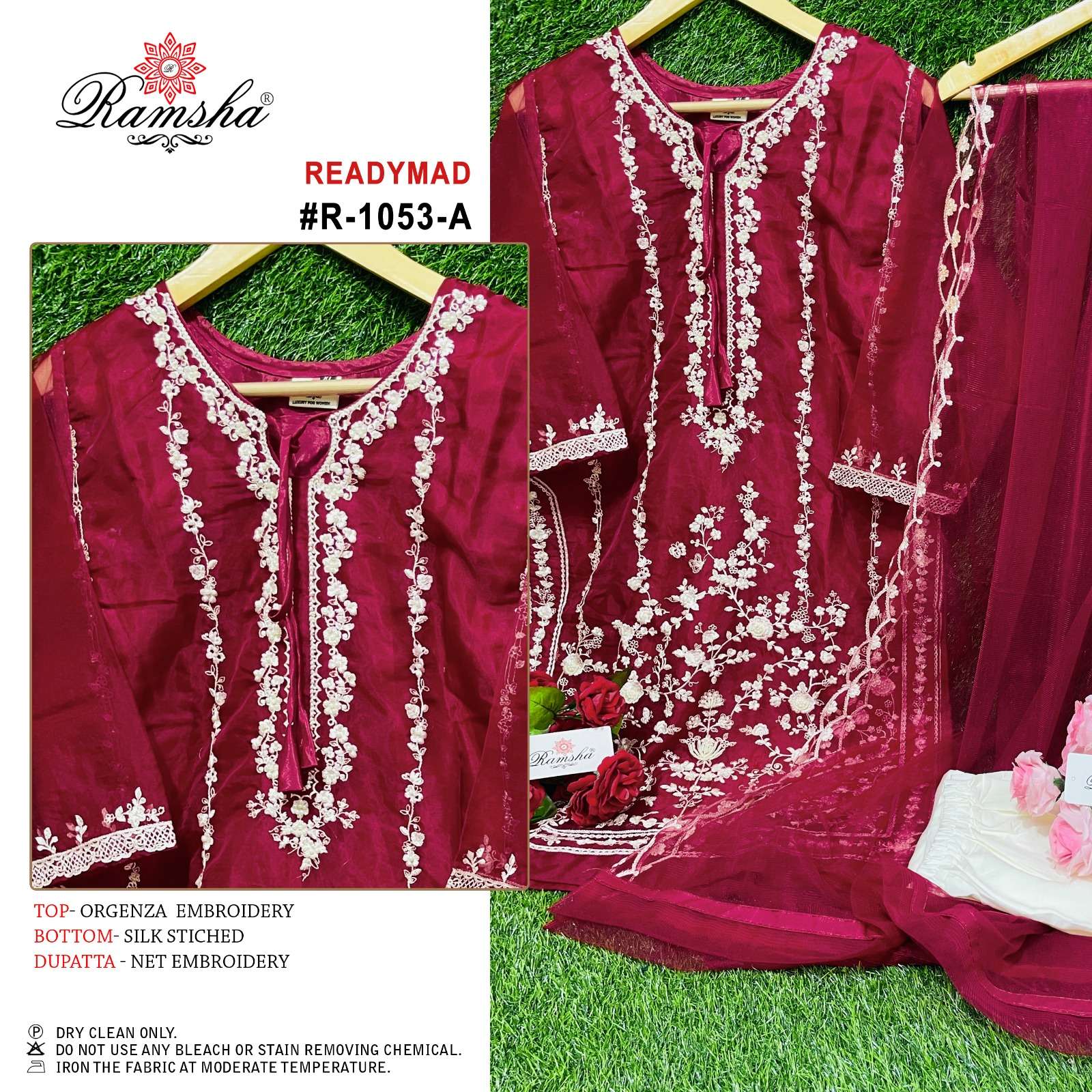 R-1053 NX BY RAMSHA ORGANZA EMBROIDERY PAKISTANI STITCHED DRESSES