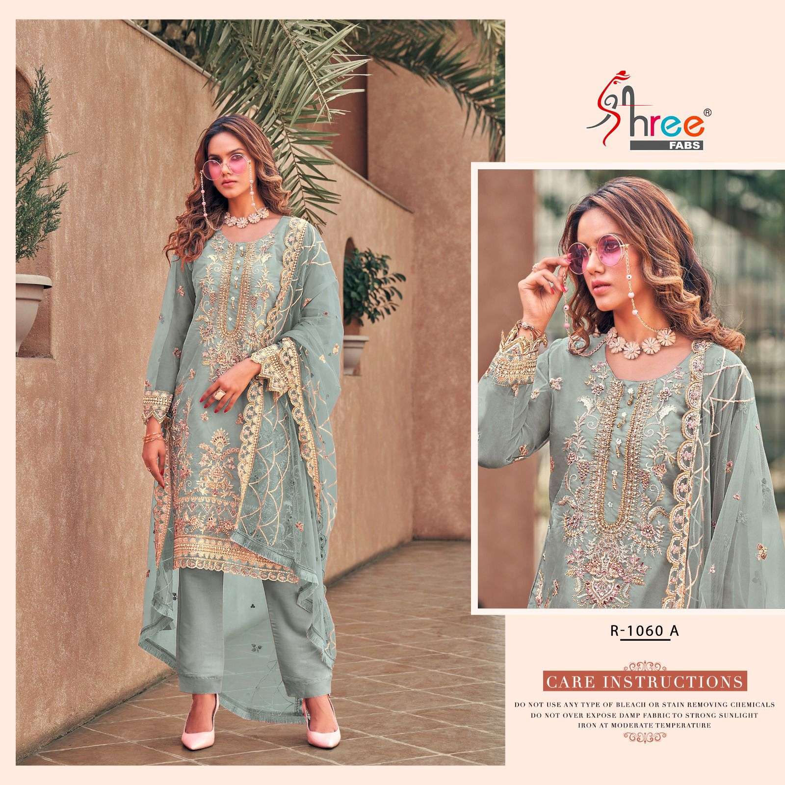 R-1060 COLOURS BY SHREE FABS ORGANZA EMBROIDERY WORK PAKISTANI STITCHED DRESSES