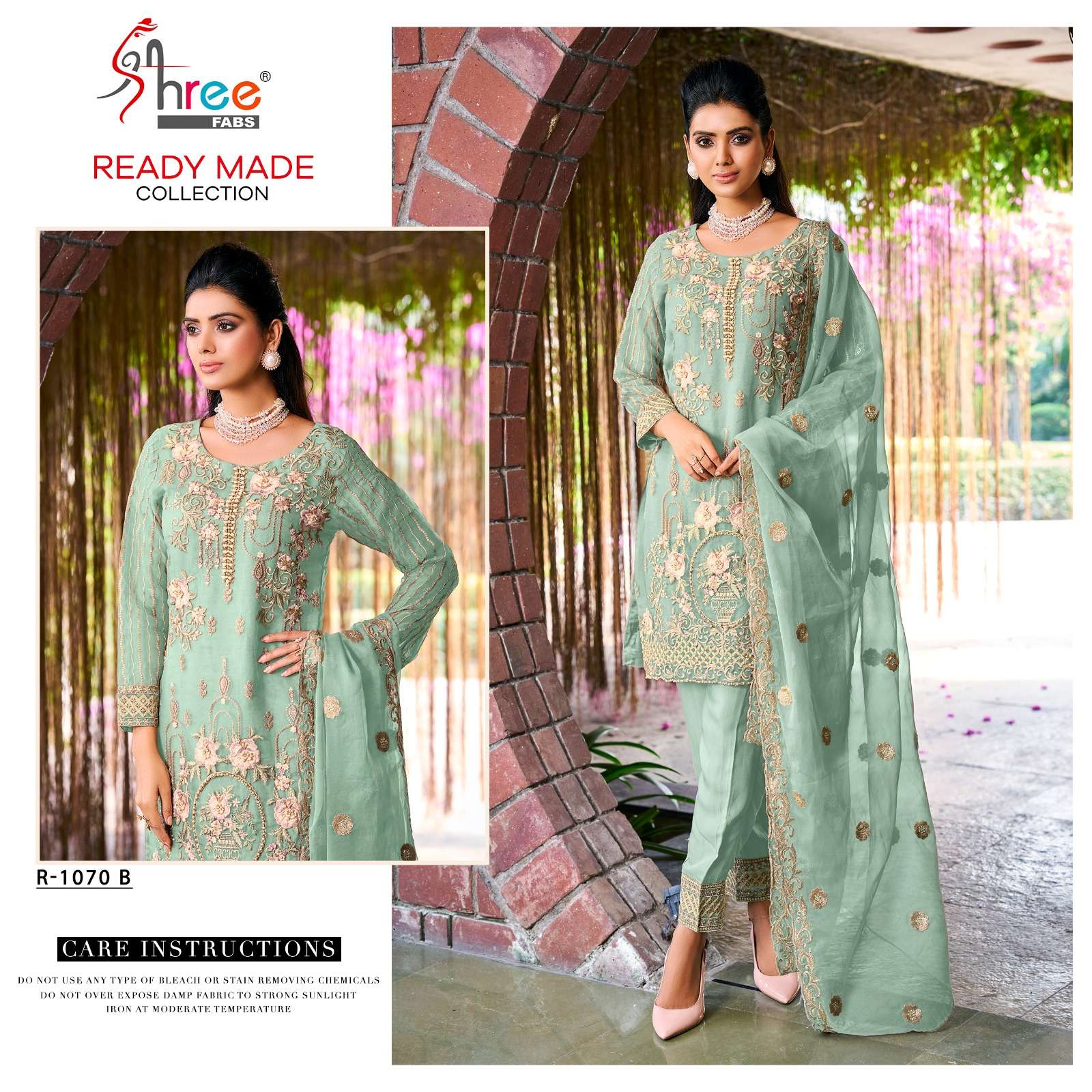 R-1070 NX BY SHREE FABS ORGANZA EMBROIDERY WORK STITCHED DRESSES