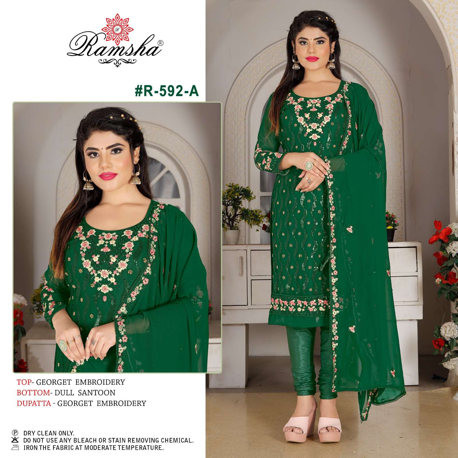 R-592 NX BY RAMSHA 592-A TO 592-D SERIES GEORGETTE EMBROIDERY PAKISTANI DRESSES