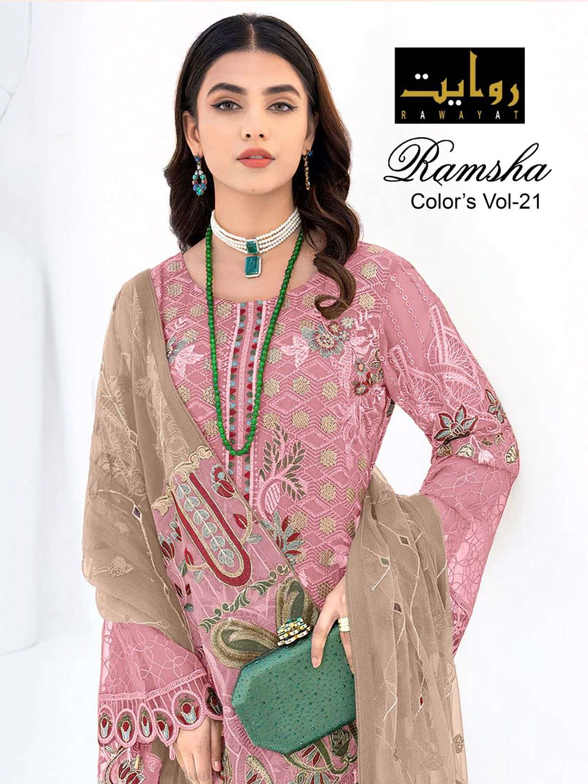 RAMSHA COLOURS VOL-21 BY RAWAYAT 4032-A TO 4032-D SERIES FAUX GEORGETTE EMBROIDERY PAKISTANI DRESSES