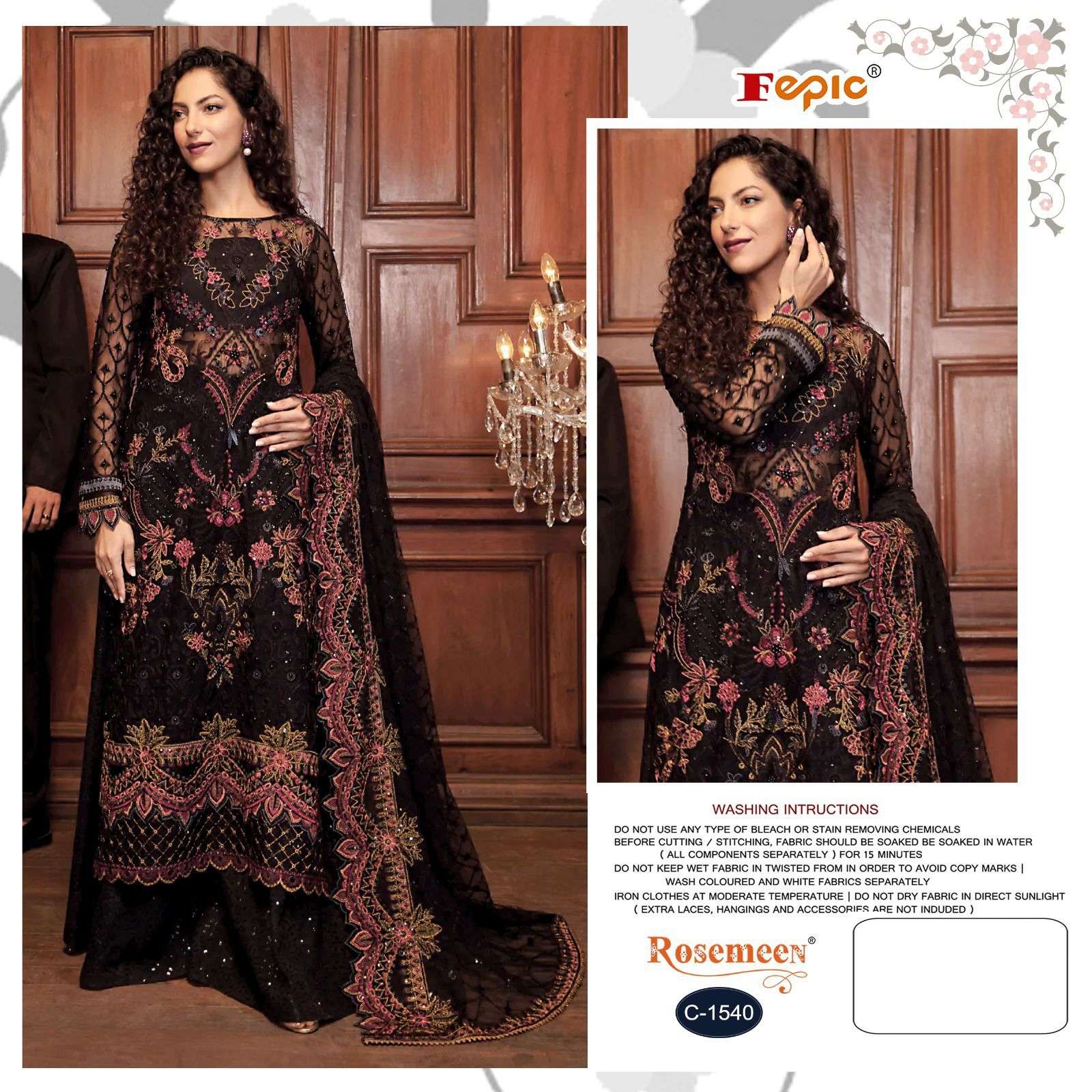 ROSEMEEN 1540 COLOURS BY FEPIC 1540-A TO 1540-D SERIES GEORGETTE EMBROIDERY PAKISTANI DRESSES