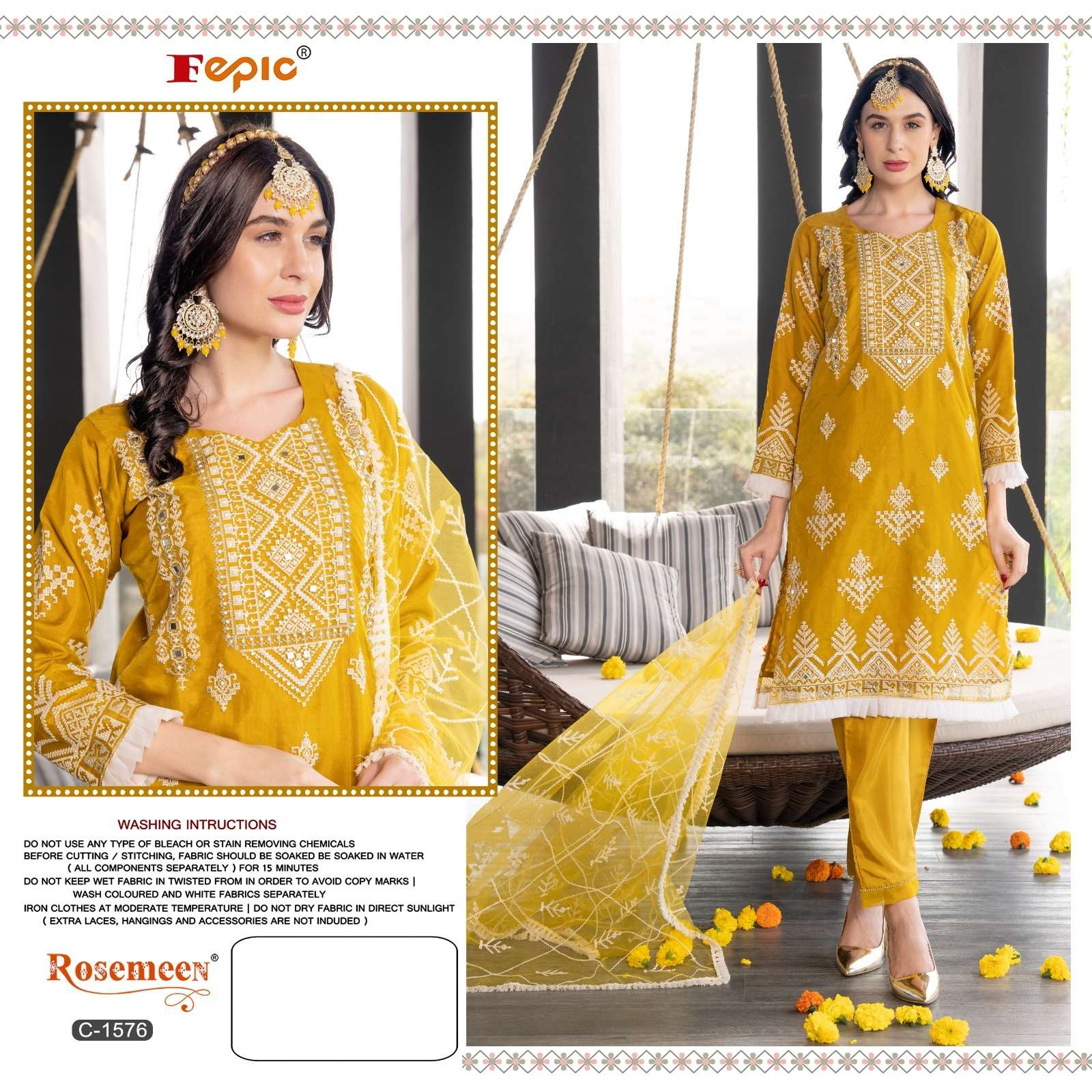 ROSEMEEN 1576 COLOURS BY FEPIC 1576 TO 1576-E SERIES ORGANZA HANDWORK DRESSES