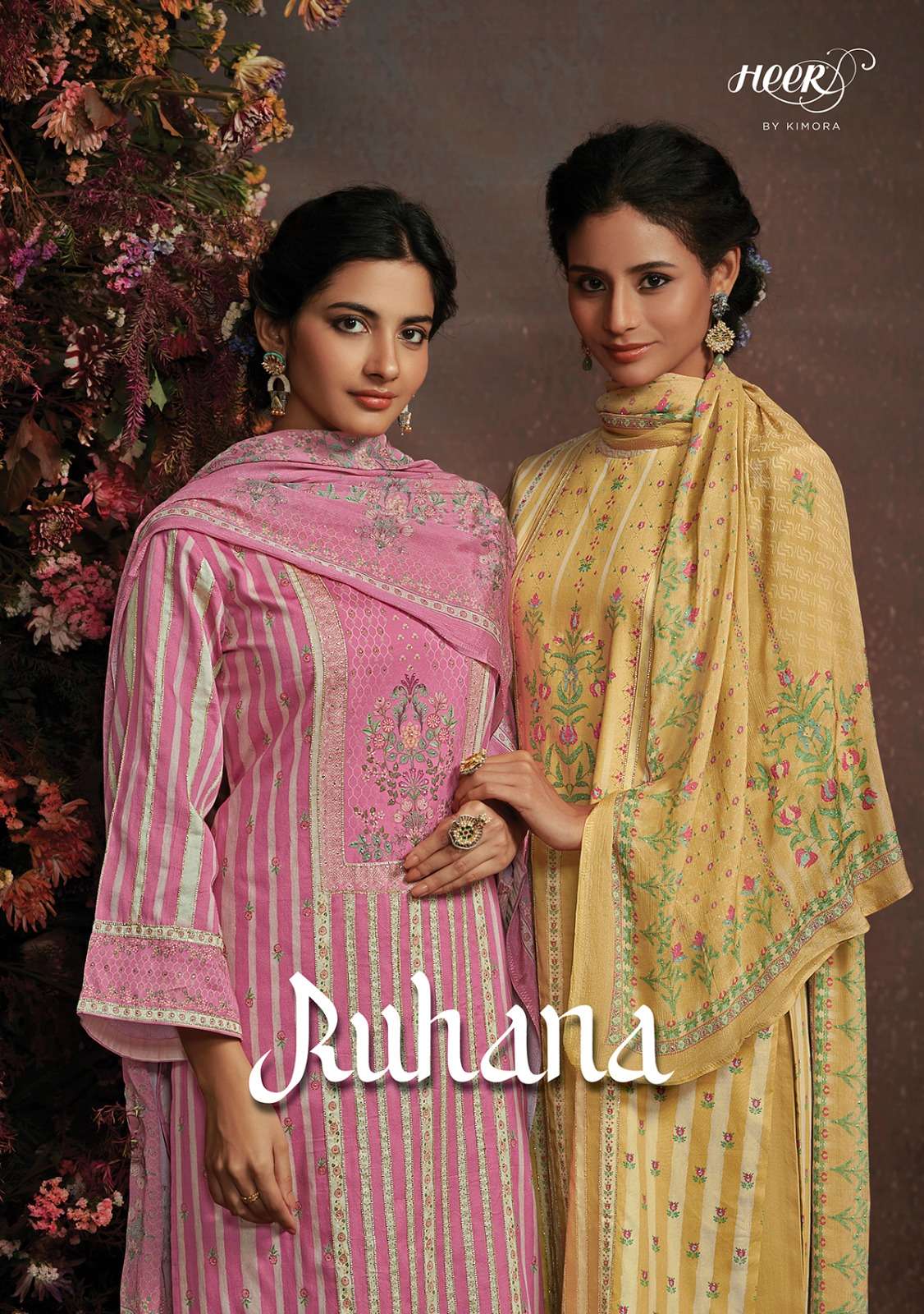 RUHANA BY HEER 9061 TO 9068 SERIES PURE COTTON PRINT WORK DRESSES