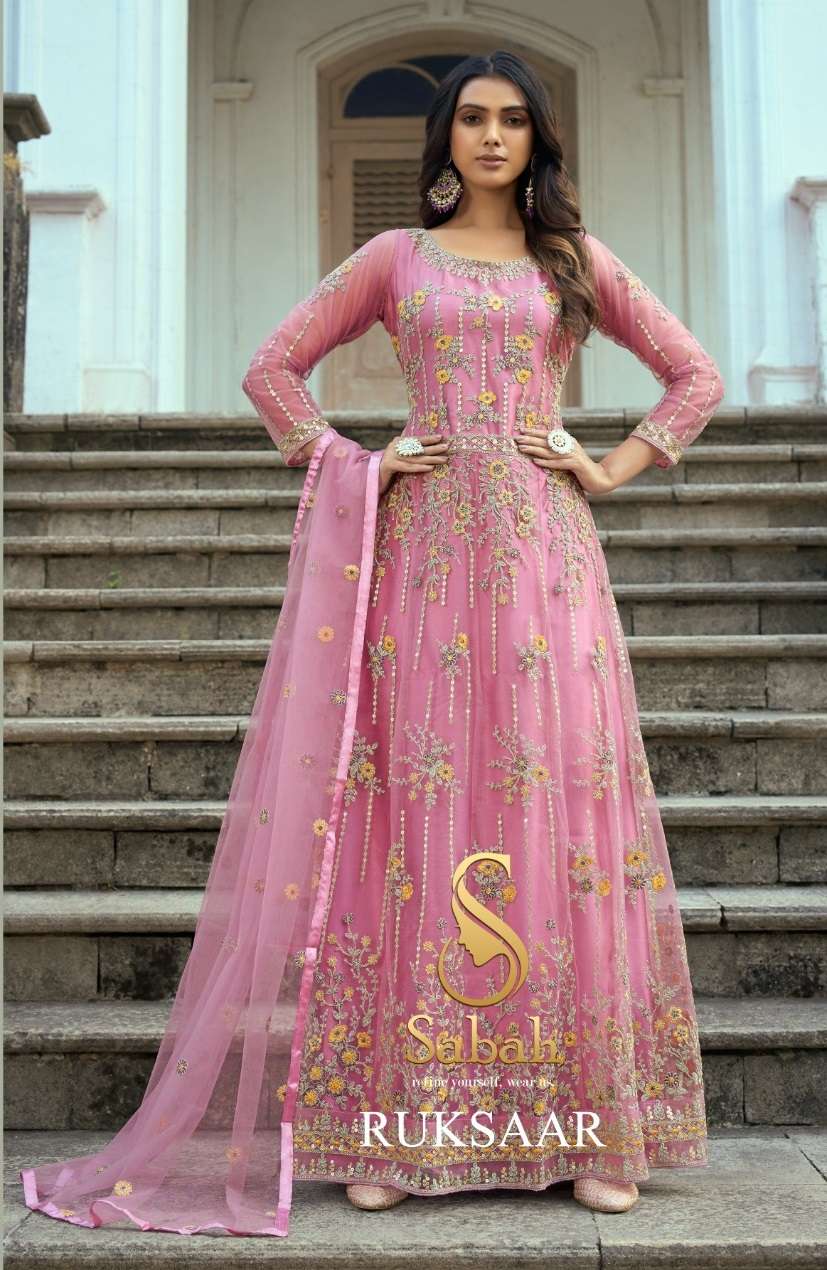 RUKSAAR 1001 COLOURS BY SABAH 1001-A TO 1001-D SERIES BUTTERFLY NET EMBROIDERY DRESSES