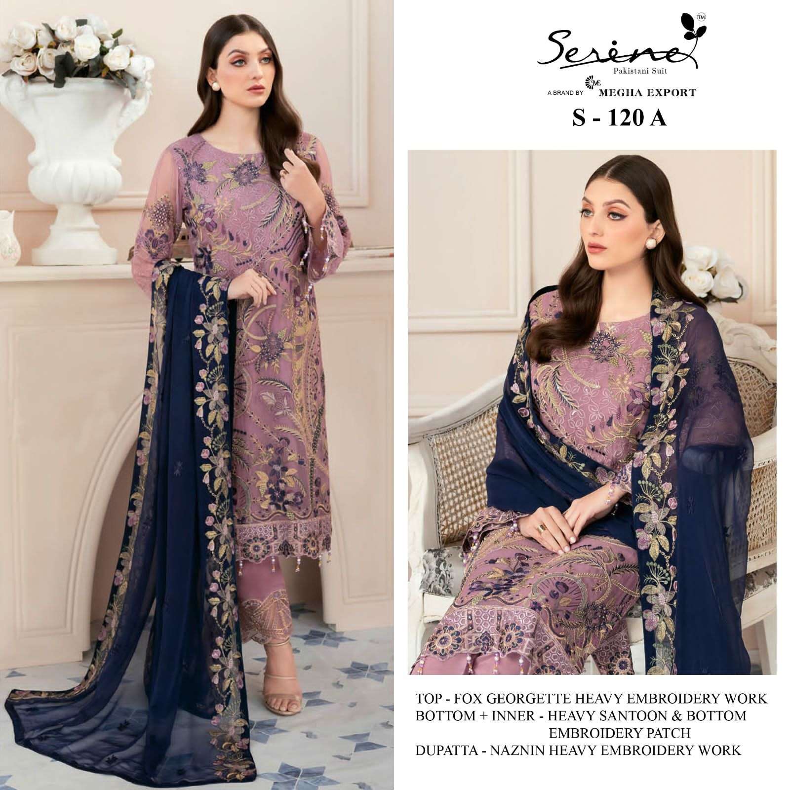 S-120 COLOURS BY SERINE S-120 A TO S-120 D SERIES FAUX GEORGETTE EMBROIDERY PAKISTANI DRESSES