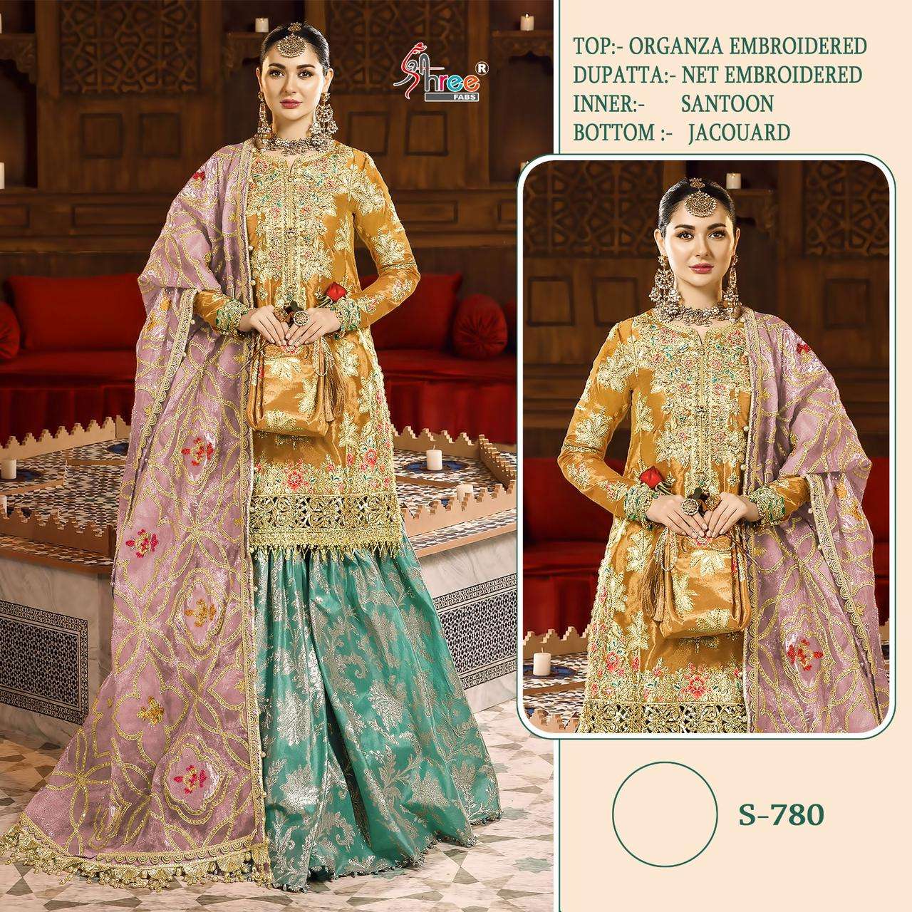 S-780 HIT DESIGN BY SHREE FABS ORGANZA EMBROIDERY WORK PAKISTANI DRESS