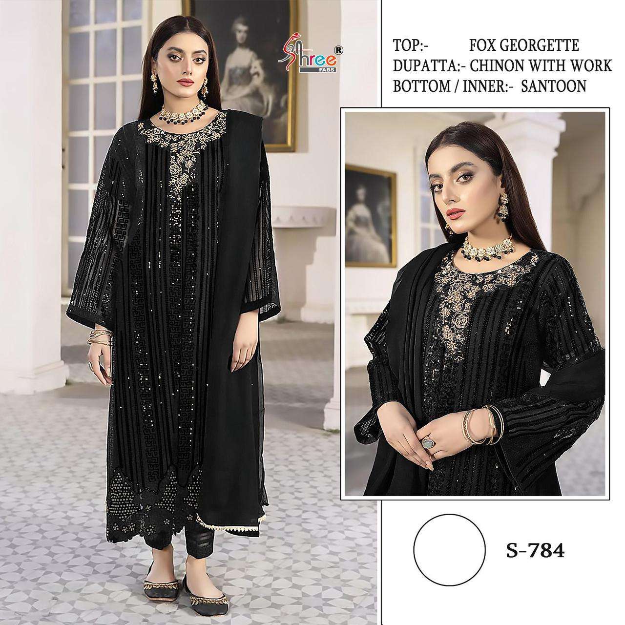 S-784 NX BY SHREE FABS 784-A TO 784-D SERIES FAUX GEORGETTE EMBRODIERY PAKISTANI DRESSES