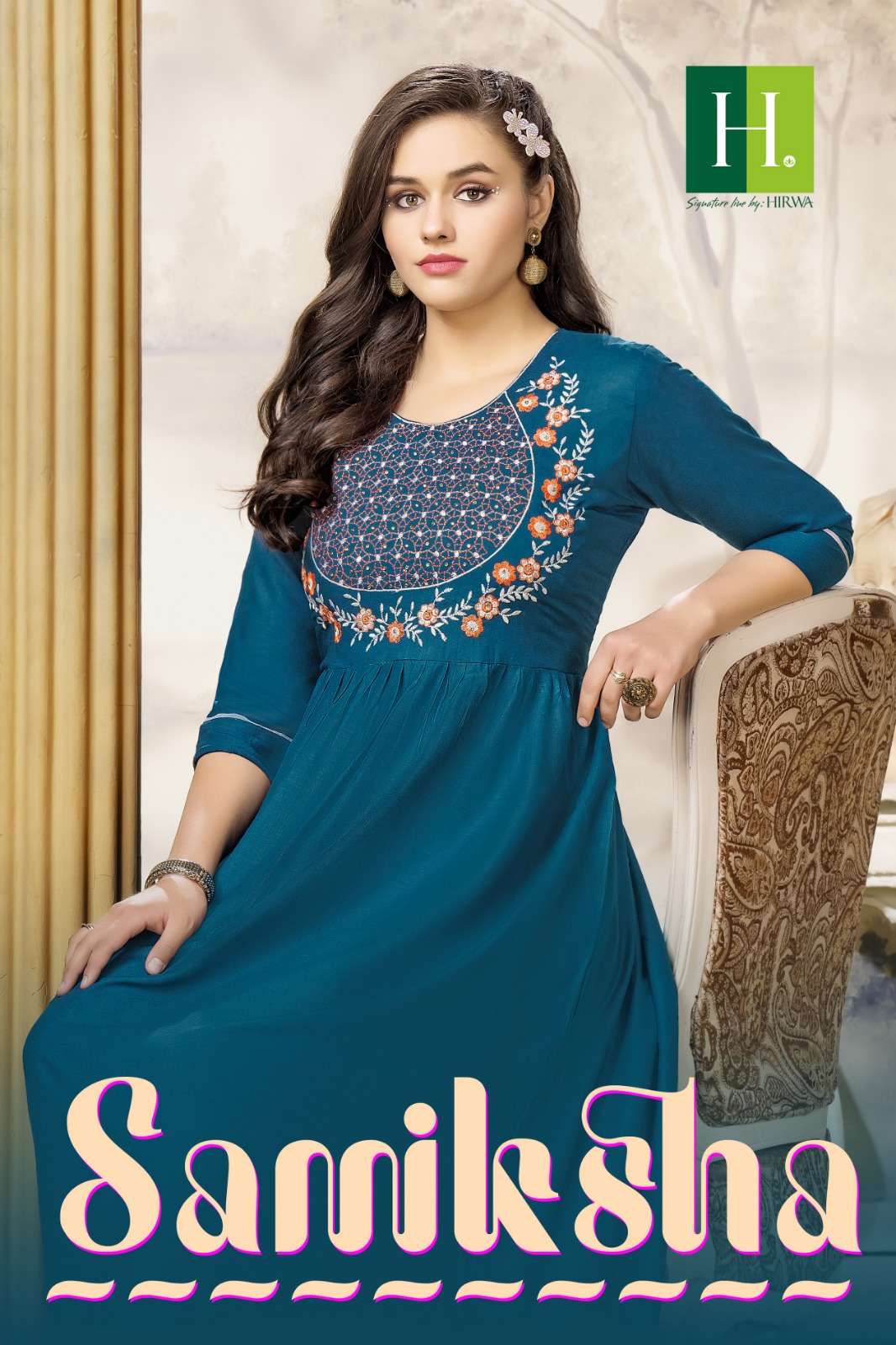 SAMIKSHA BY H DOT 101 TO 108 SERIES RAYON EMBROIDERY LONG KURTIS