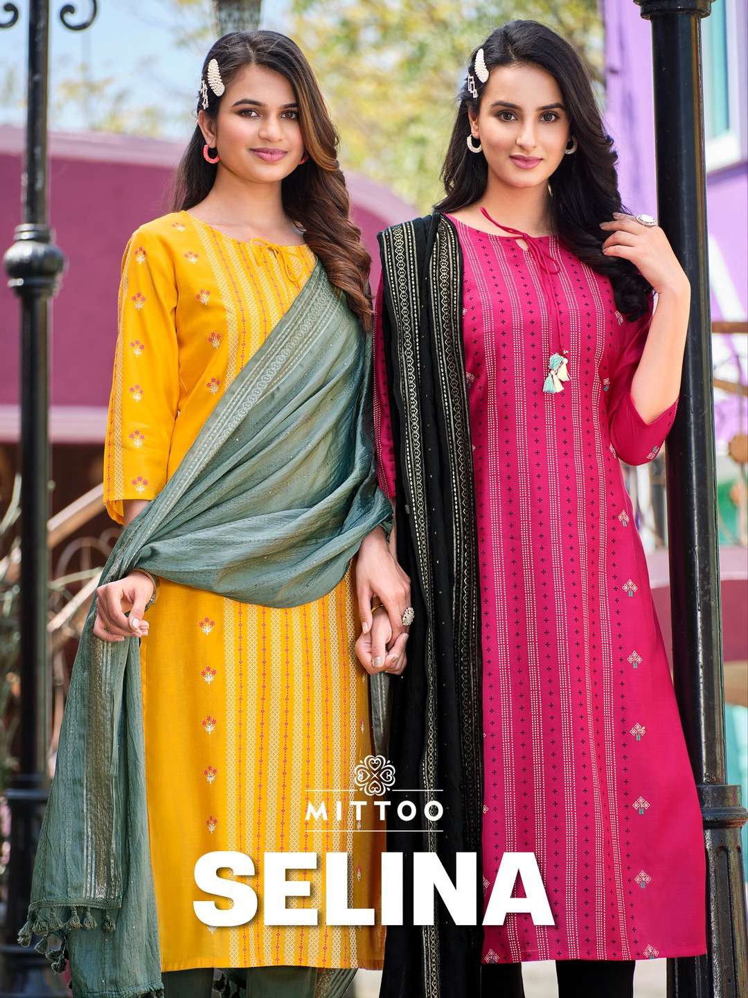 SELINA BY MITTOO 11001 TO 11006 SERIES VISCOSE PRINT WORK STITCHED DRESSES