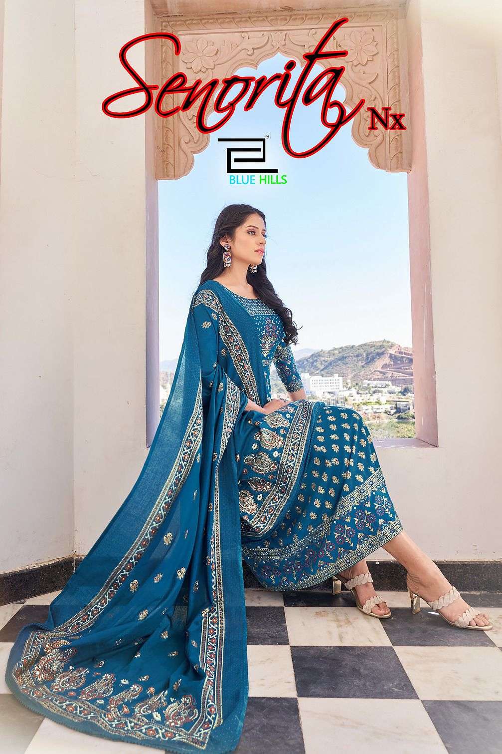 SENORITA VOL-3 NX BY BLUE HILLS 3001 TO 3008 SERIES RAYON PRINT GOWN & DUPATTAS