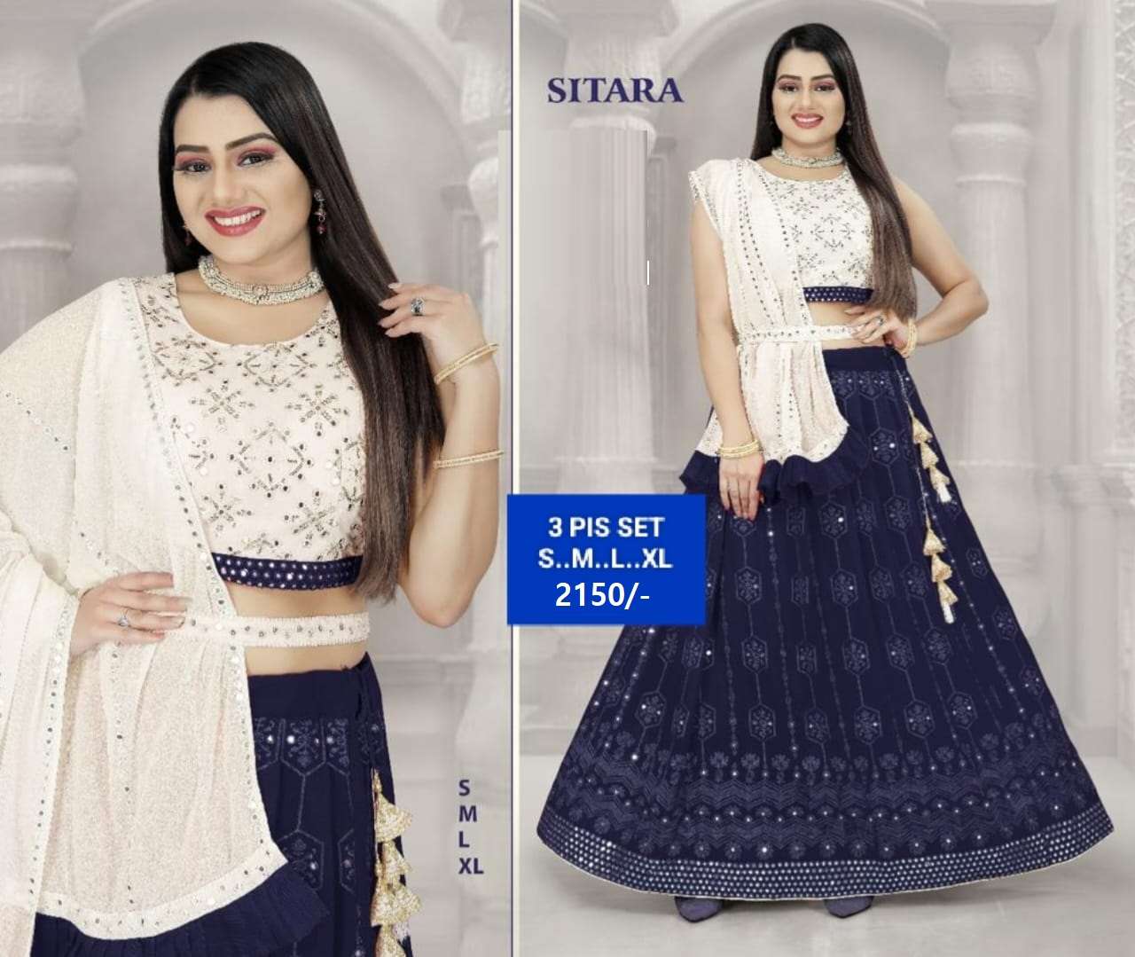 SITARA BY AQSAWHOLESALE EMBROIDERY MIRROR WORK DESIGNER STITCHED LEHENGAS