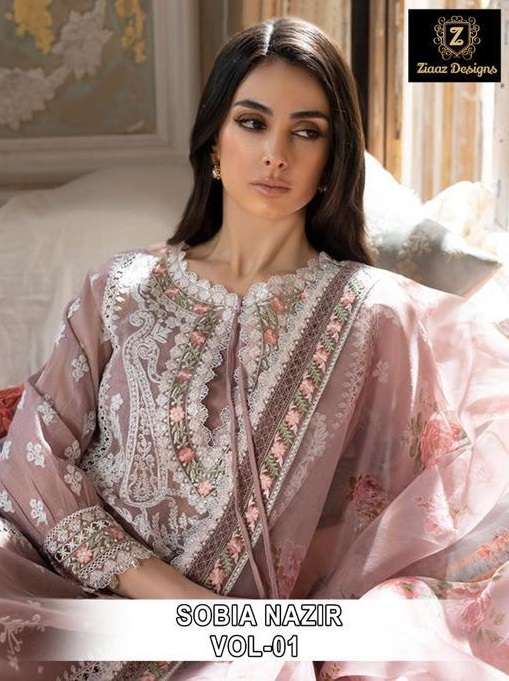 SOBIA NAZIR VOL-1 BY ZIAAZ DESIGNS COTTON EMBROIDERY WORK PAKISTANI DRESSES