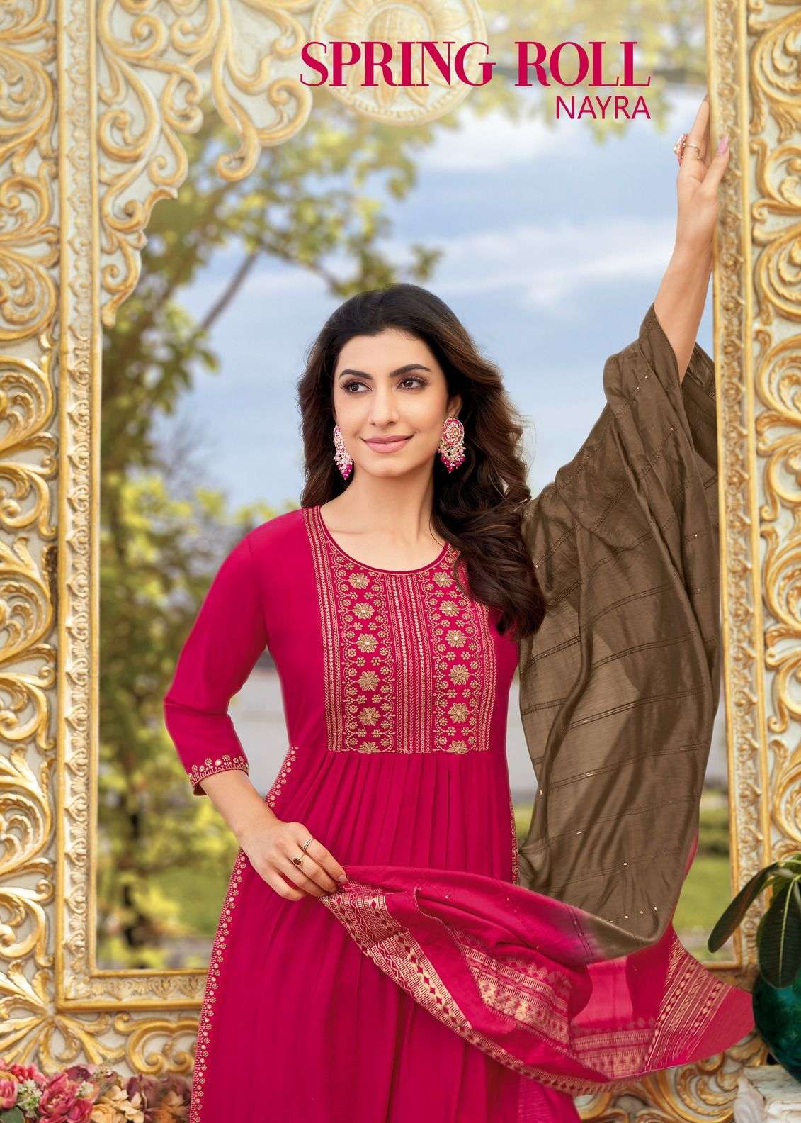 SPRING ROLL NAYRA BY KAPIL TRENDZ 67001 TO 67008 SERIES VISCOSE SILK WORK STITCHED DRESSES