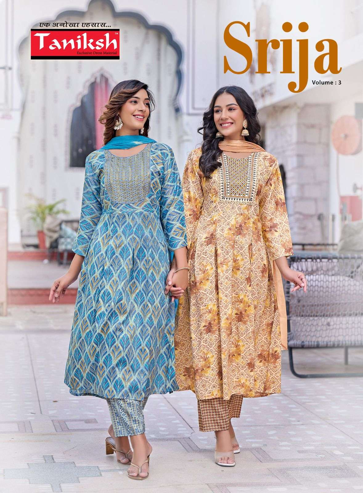 SRIJA VOL-3 BY TANIKSH 301 TO 308 SERIES RAYON PRINT EMBROIDERY STITCHED DRESSES