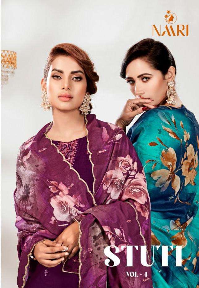 STUTI VOL-4 BY NAARI 4001 TO 4005 SERIES PURE SILK EMBROIDERY WORK DRESSES