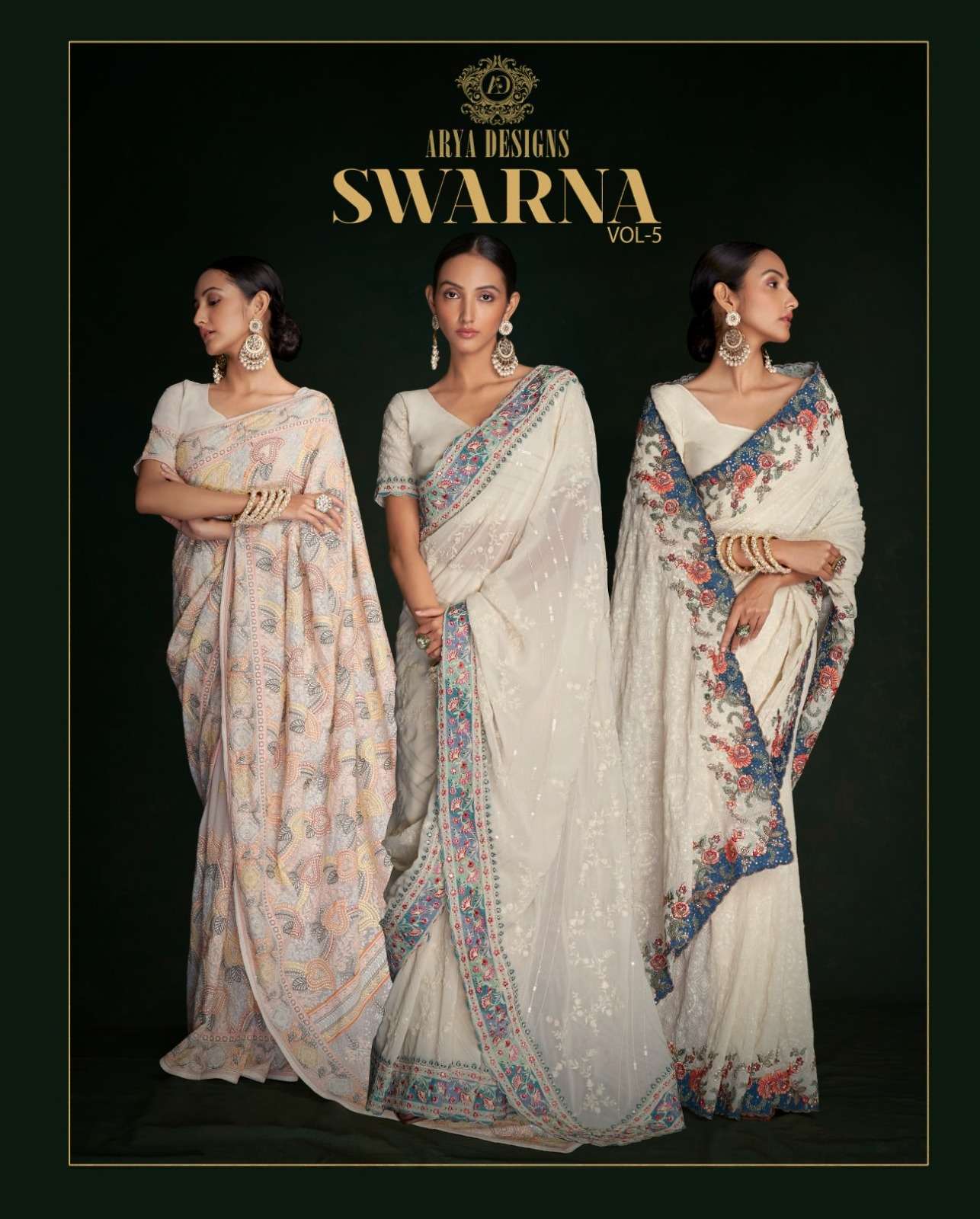 SWARNA VOL-5 BY ARYA DESIGNS 46001 TO 46005 SERIES GEORGETTE LUCKNOWI WORK BRIDAL SAREES