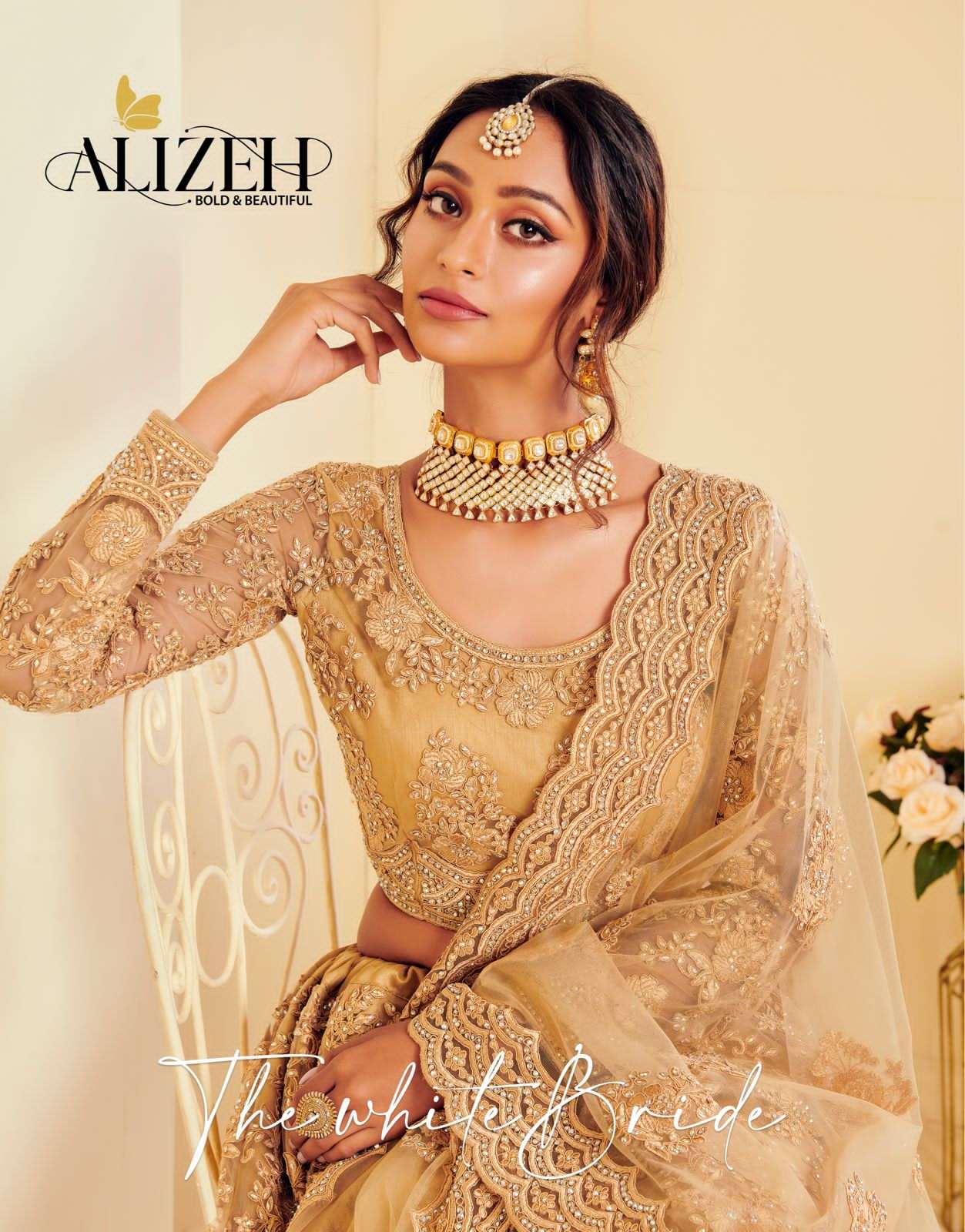 THE WHITE BRIDE BY ALIZEH 1001-D TO 1004-G SERIES NET WITH SILK WORK BRIDAL LEHENGAS