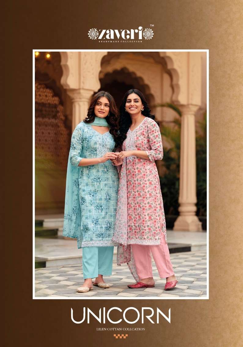 UNICORN BY ZAVERI 1125 TO 1128 SERIES HEAVY LINEN EMBROIDERY STITCHED DRESSES