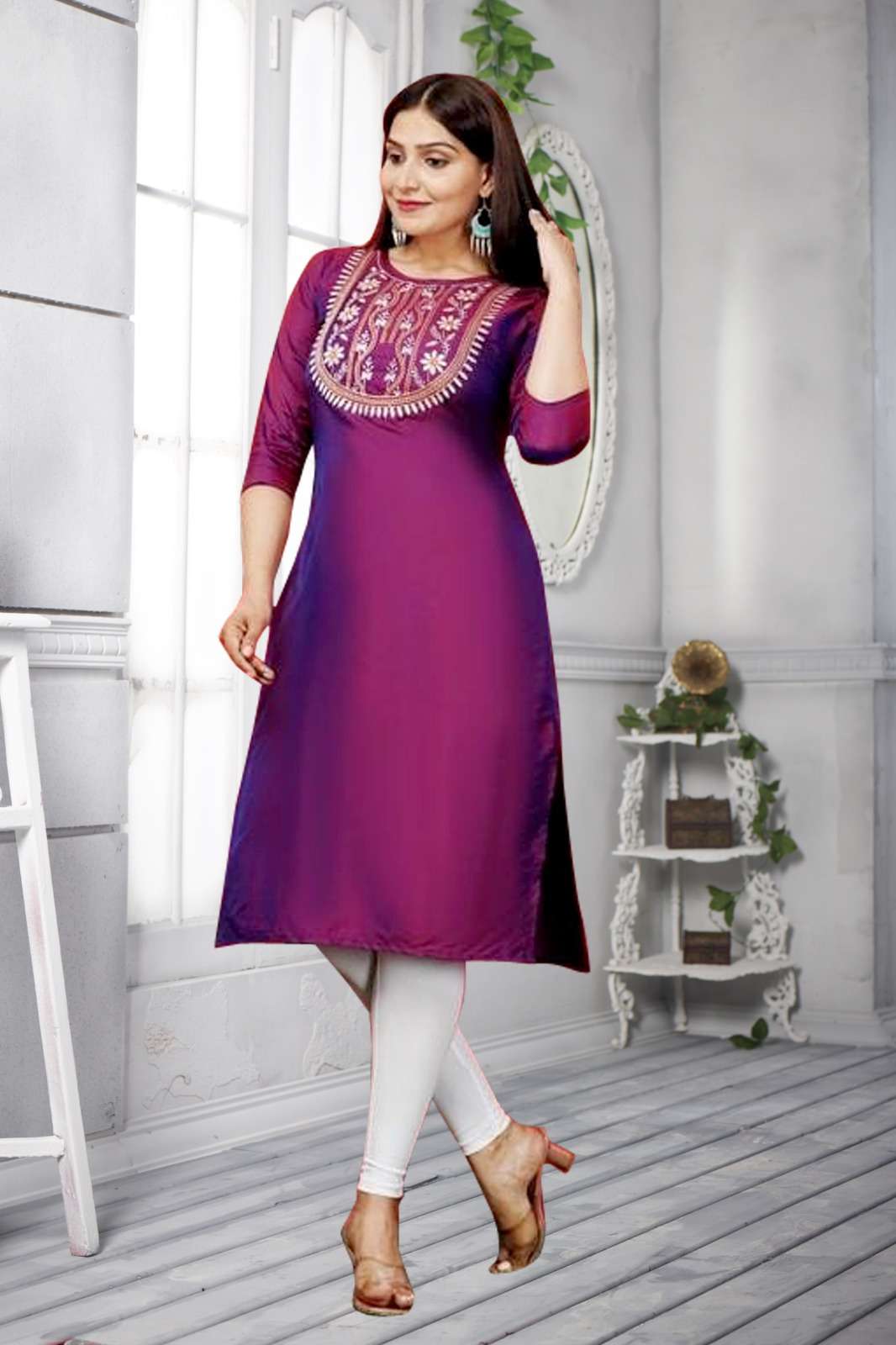 VT-10 HIT DESIGN BY AQSAWHOLESALE ART SILK EMBROIDERY WORK KURTI