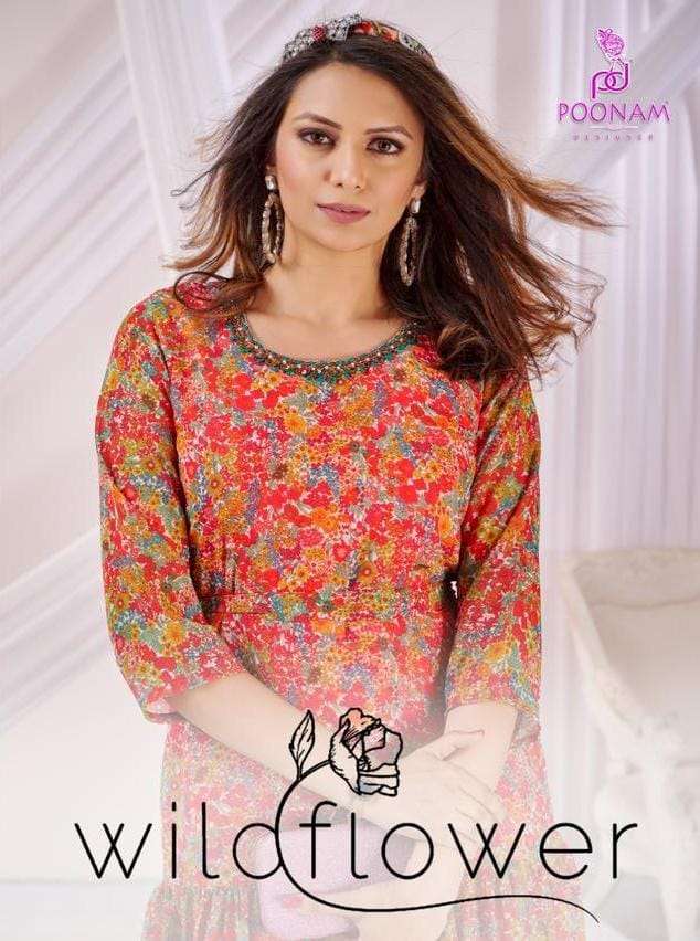 WILD FLOWER BY POONAM DESIGNER 1001 TO 1006 SERIES SOFT GEORGETTE PRINT WORK TUNICS