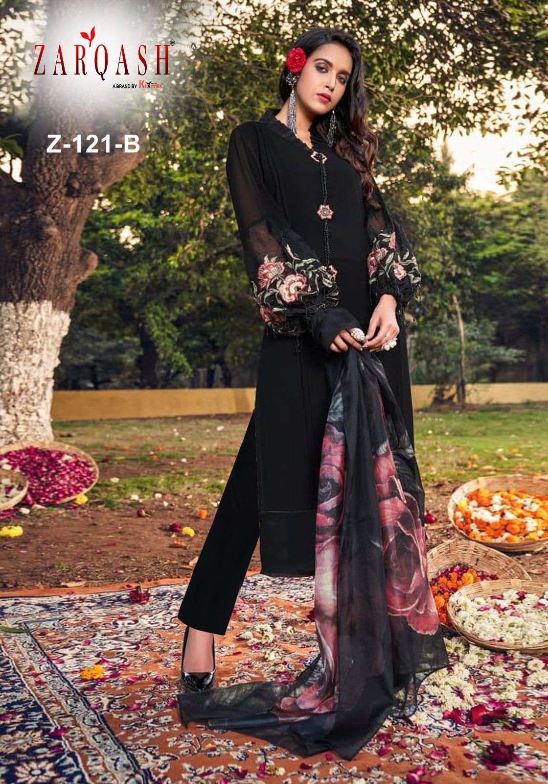 Z-121 COLOURS BY ZARQASH 121-B TO 121-G SERIES FAUX GEORGETTE WORK STITCHED DRESSES