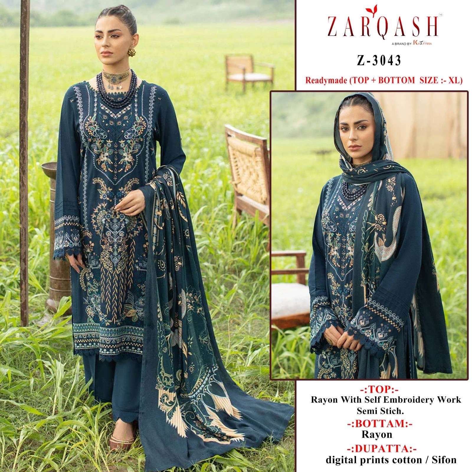 Z-3043 HIT DESIGN BY ZARQASH RAYON EMBROIDERY PAKISTANI DRESS